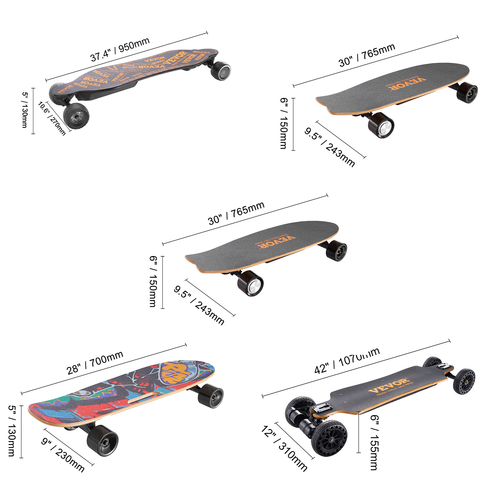 VEVOR Electric Longboard Skateboard with Control 18.6/5/7.5/21.7 Miles Range