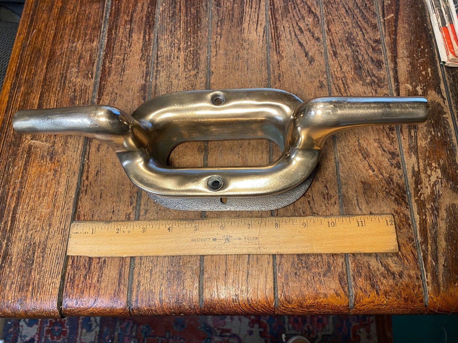 VINTAGE CAST POLISHED BRONZE COMBINATION CLEAT/HAWSE HOLE 12" LONG (2 avail)