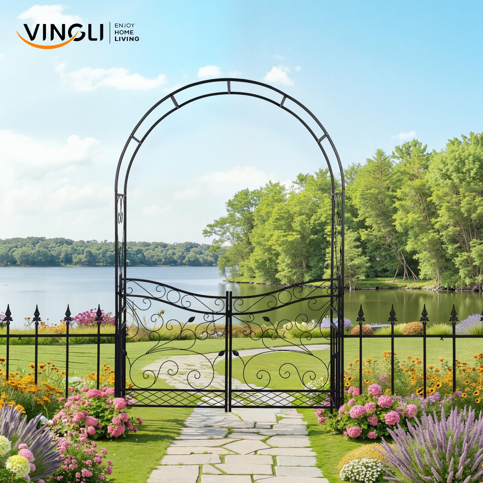 Garden Arbor Arch Pergola with Gate Fence for Wedding Plant Trellis Christmas