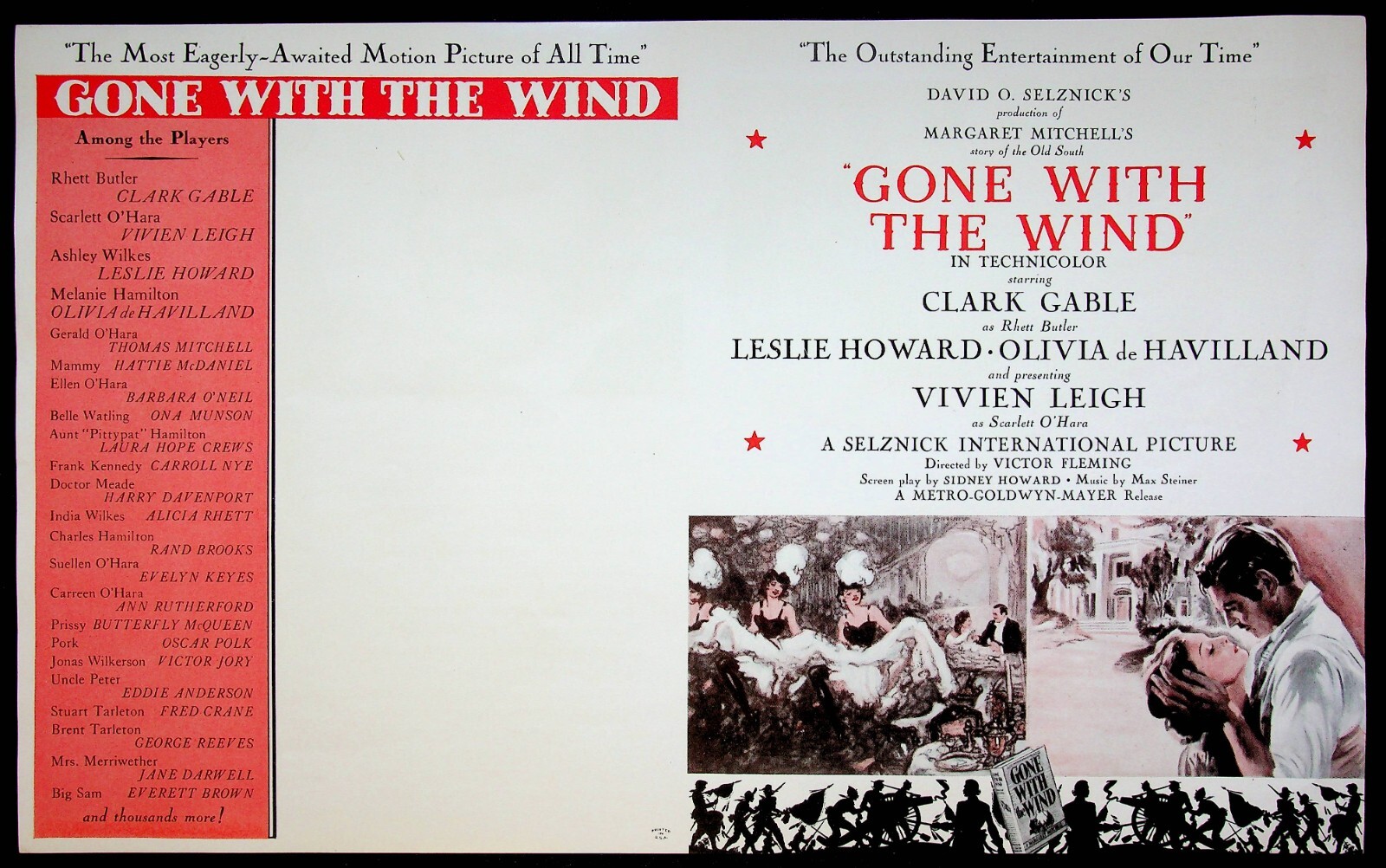 Gone With the Wind 1939 Original Movie Herald Clark Gable Vivien Leigh Unfolded