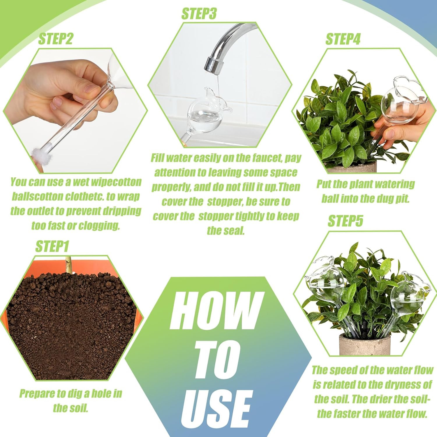 6 Pcs Self Watering Plant Globes Glass Cactus Insert Watering Devices Automatic