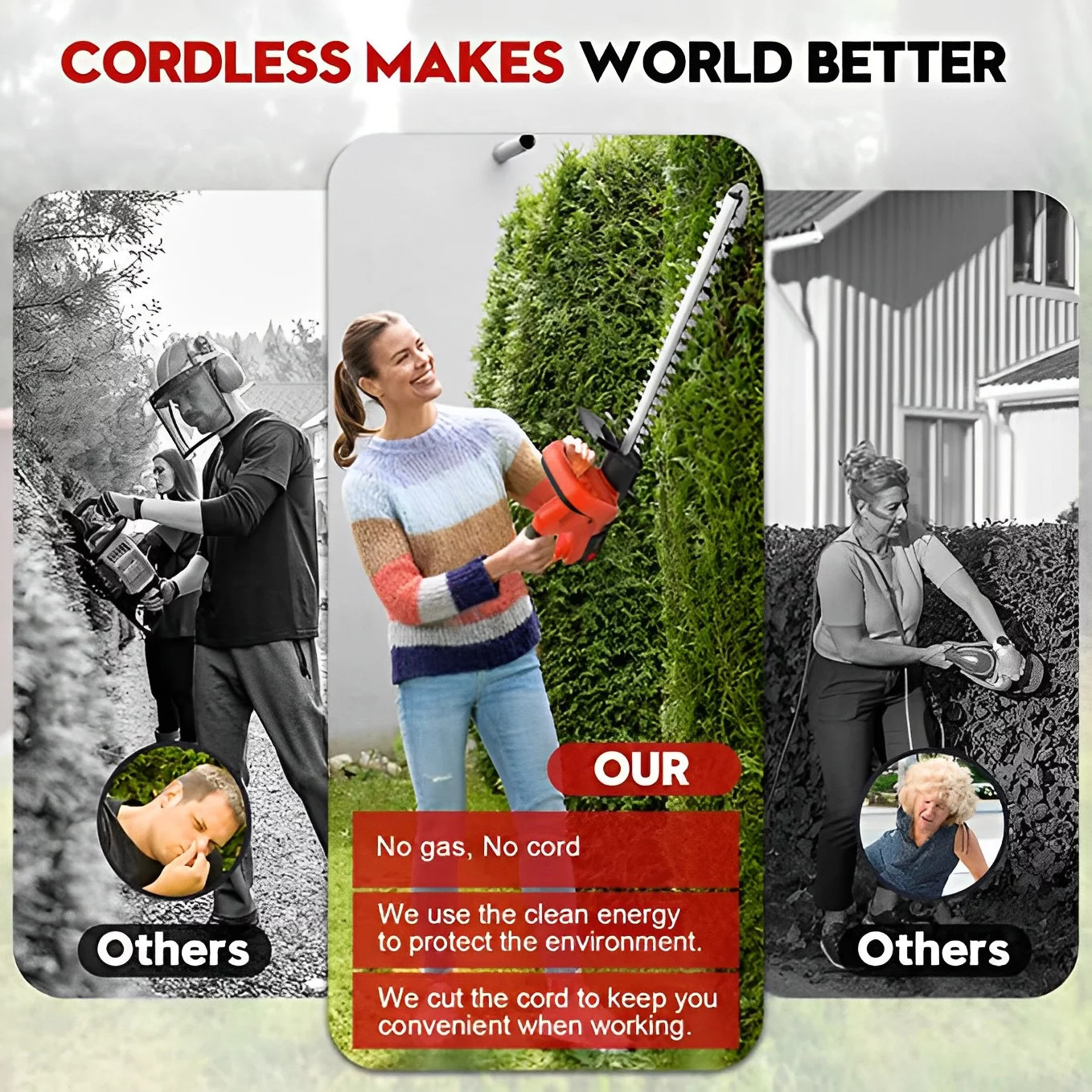 22'' Electric Hedge Trimmer Cordless Power Hedge Trimmer with 2Battery & Charger