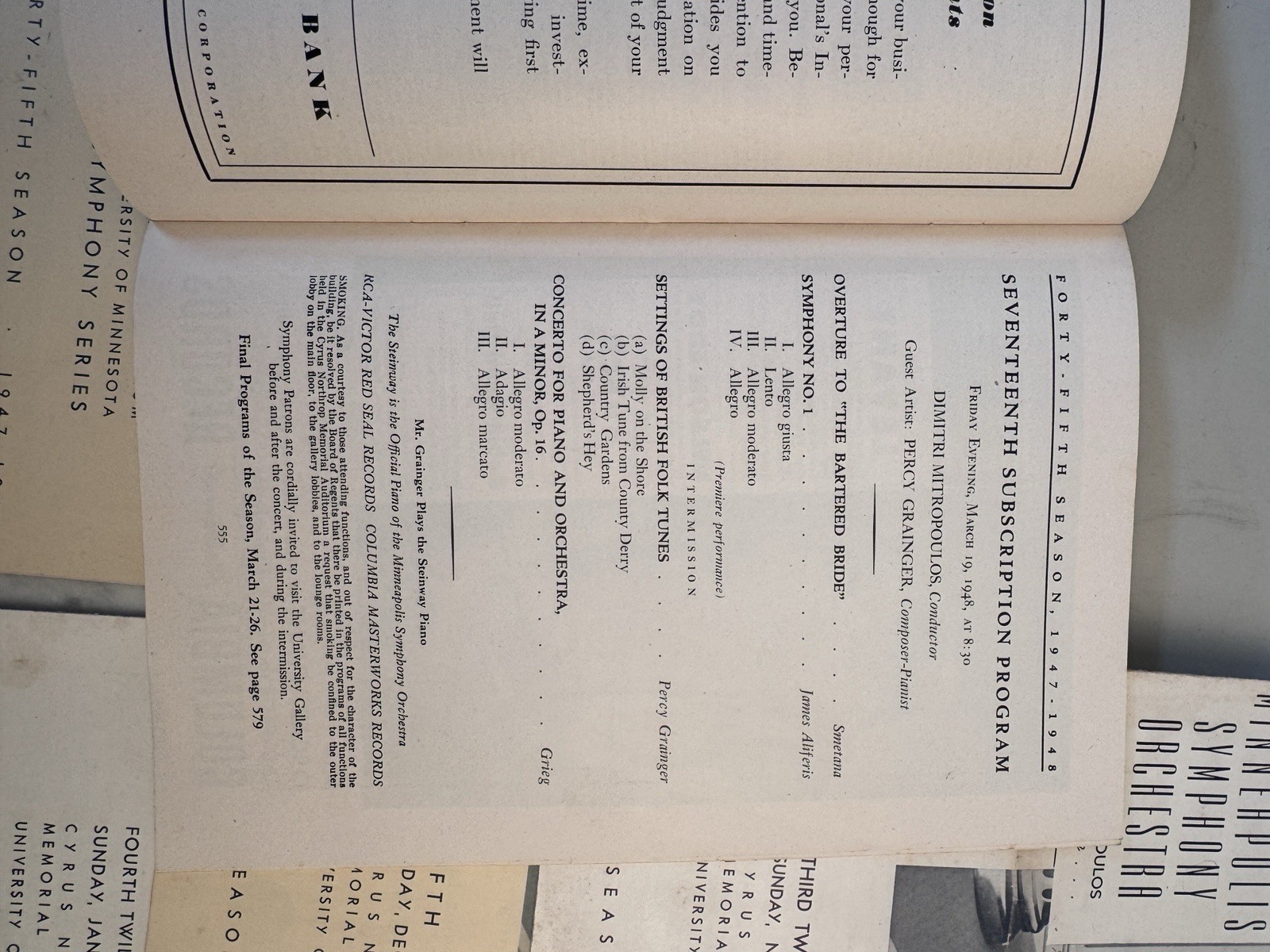 10 Minneapolis Symphony Orchestra 1944- 1945 Programs Minnesota 1947, 48-49