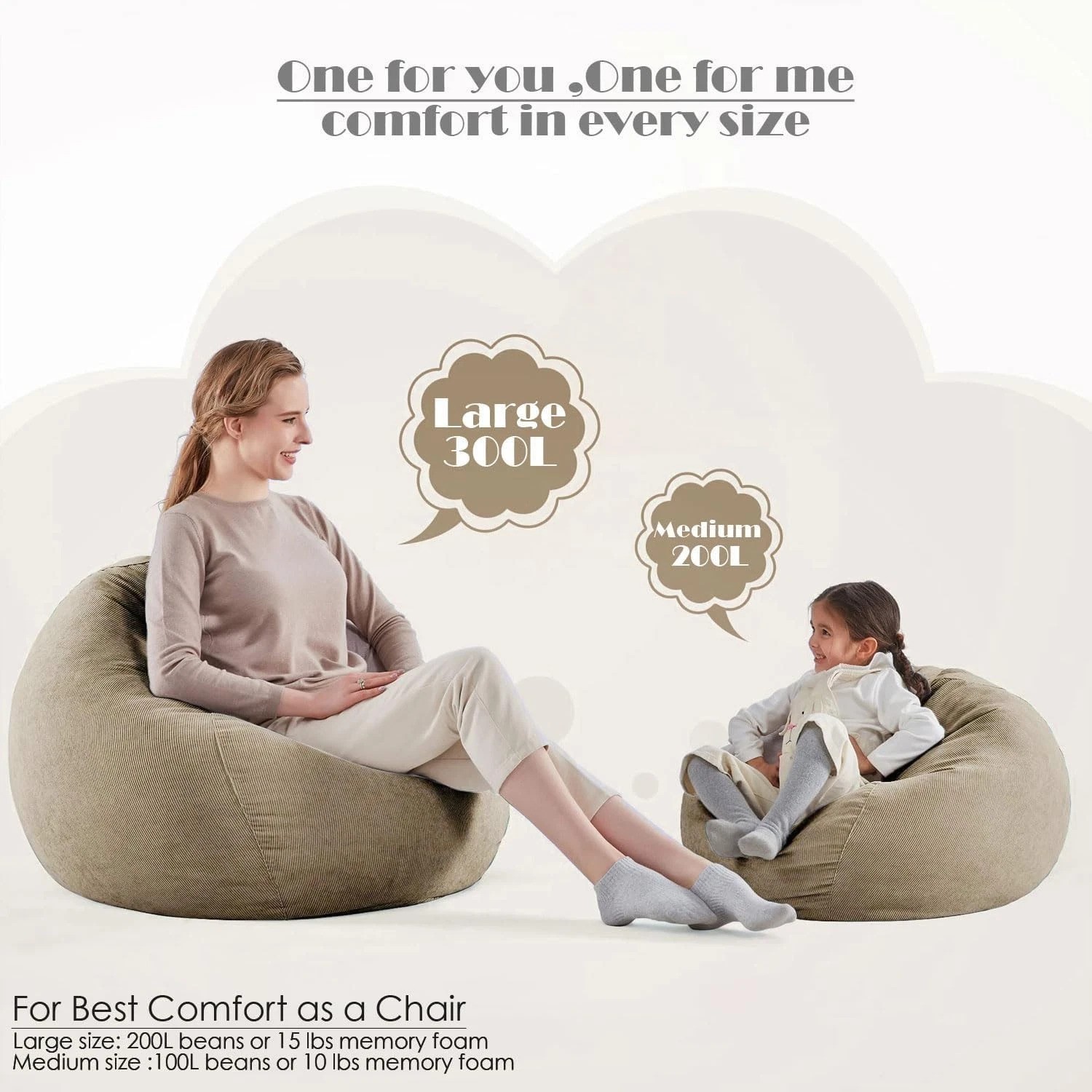 Adjustable Bean Bag Chair Cover 35" - Corduroy for Gaming & Relaxation