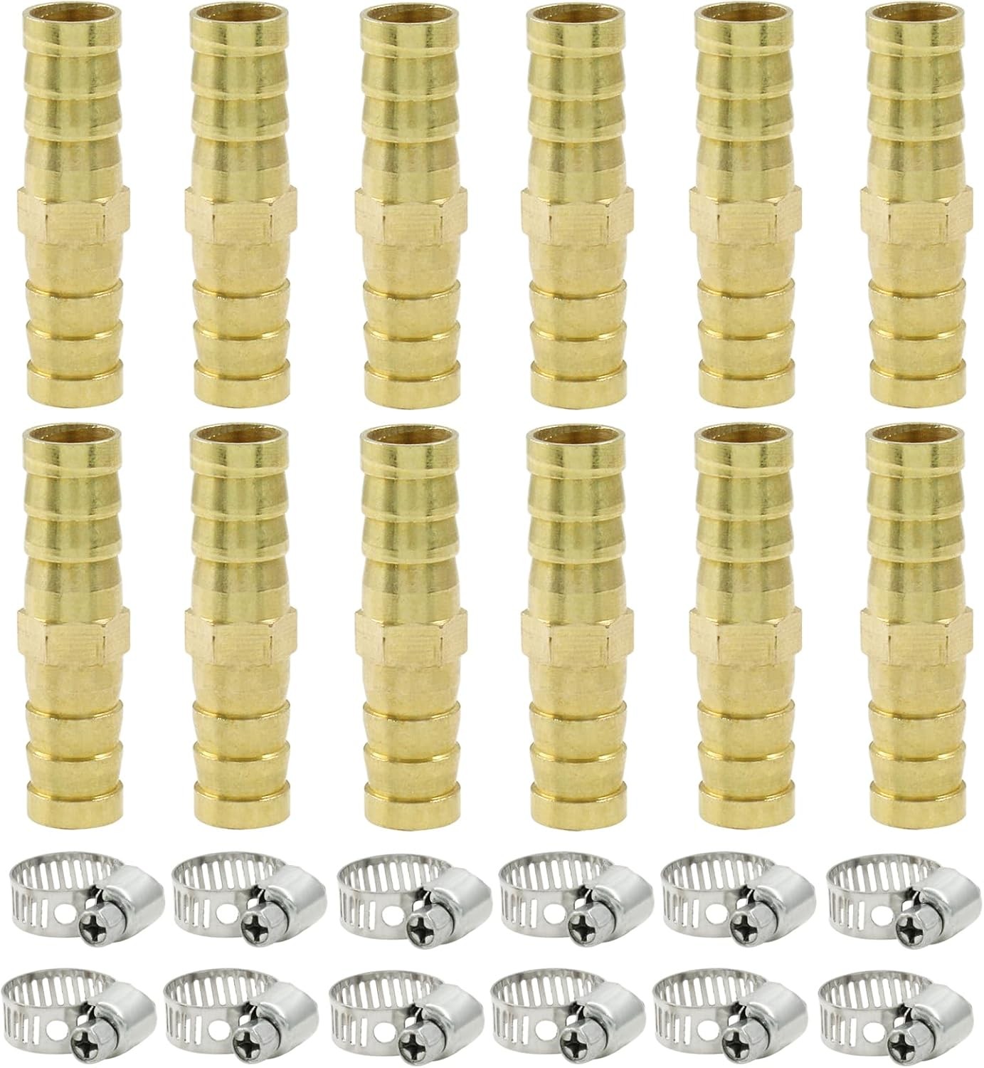 6Pcs Brass Hose Barb Fitting, 3/8" to Splicer Mender 3/8 Inch