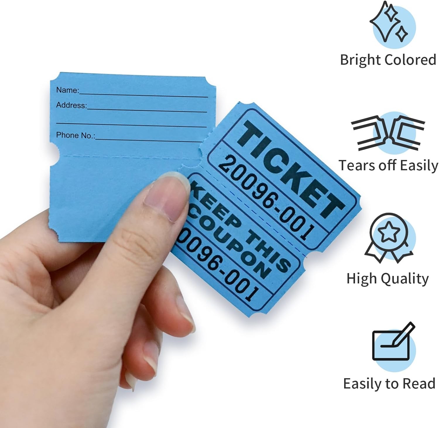 1000 Pairs Raffle Tickets Roll Double Stub Numbered 2000pcs for Drawing Carnival
