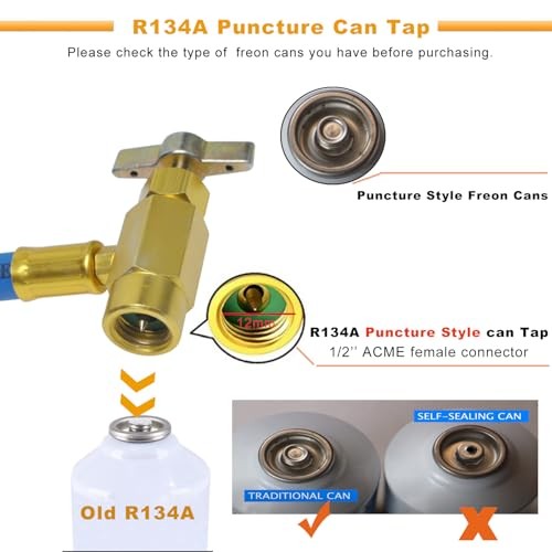 R134A Car AC Refrigerant Charge Hose Kit Recharge Hose with 100PSI+ 15.4Inch