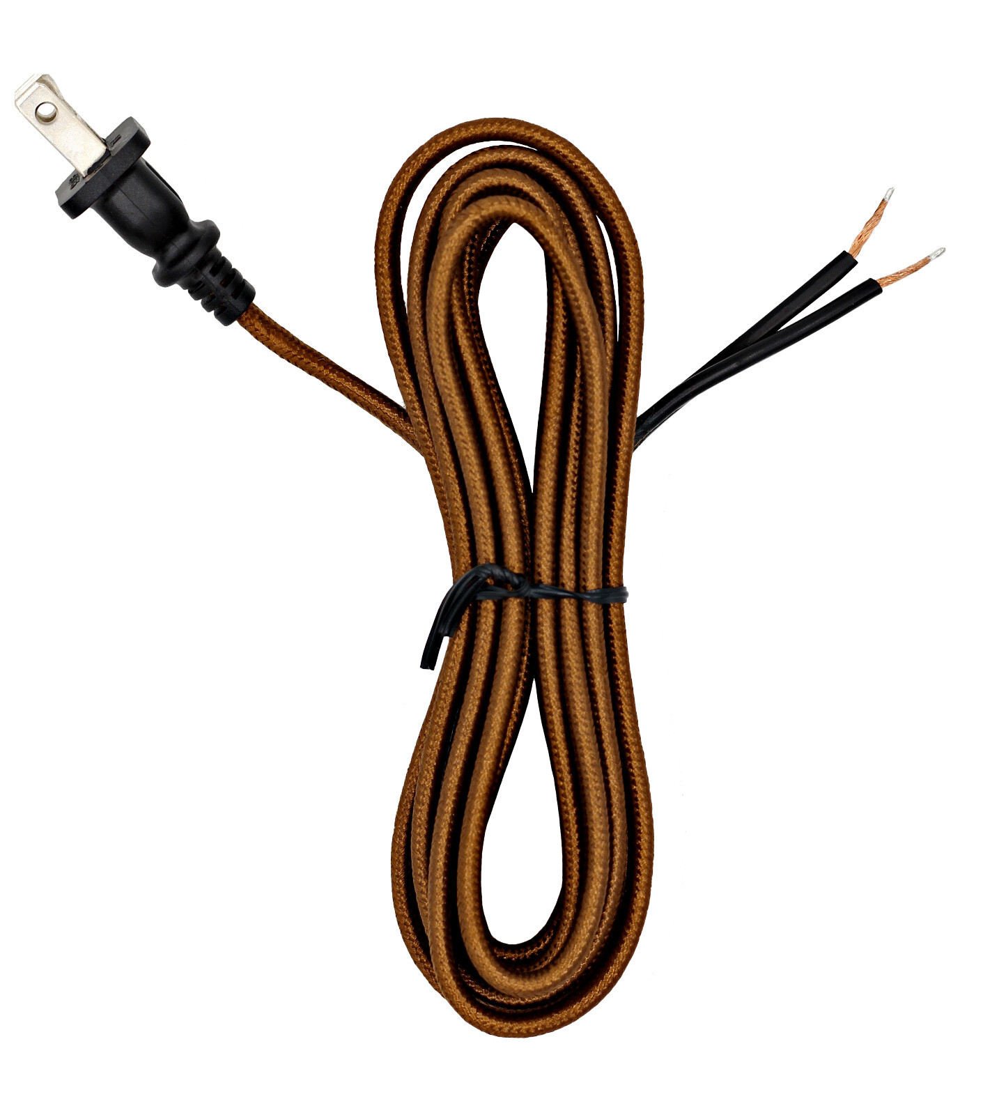 8 ft Brown Rayon Cloth Covered Electric Lamp Cord w/ End Plug, DIY Lamp Repair