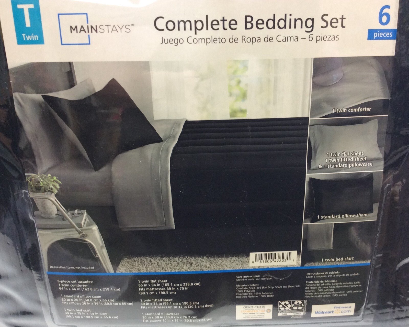 Mainstays Complete Bedding Set Twin 6 Pieces Black Gray Free Shipping