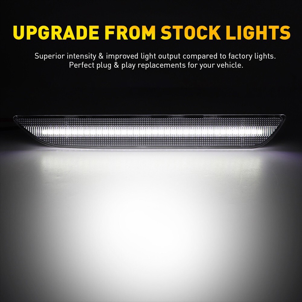 For 2015-2022 Ford Mustang LED Rear Bumper Side Marker Lights Clear Lens White