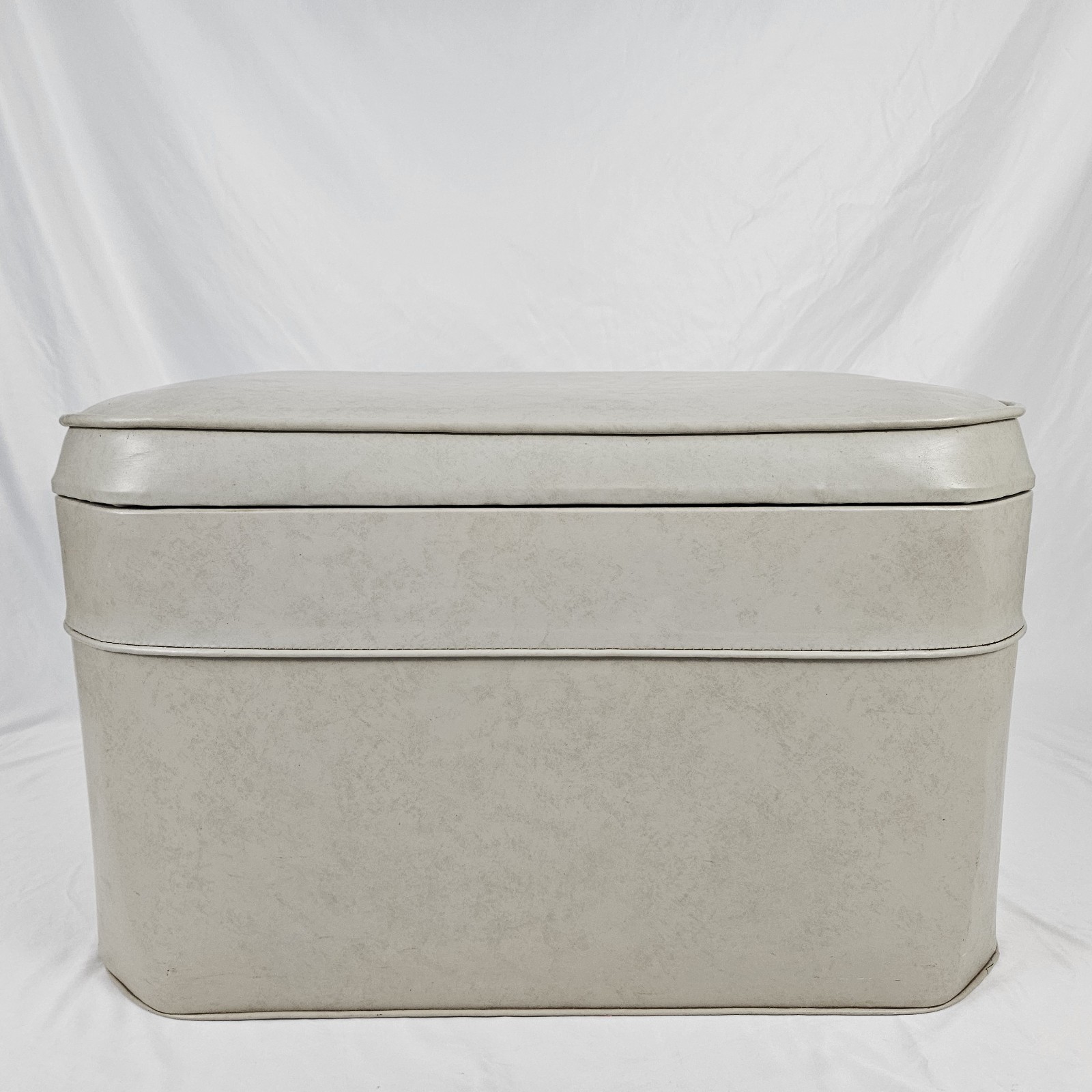 Vintage Storage Ottoman Footstool Bench Gray Naugahyde Boho Mid-Century