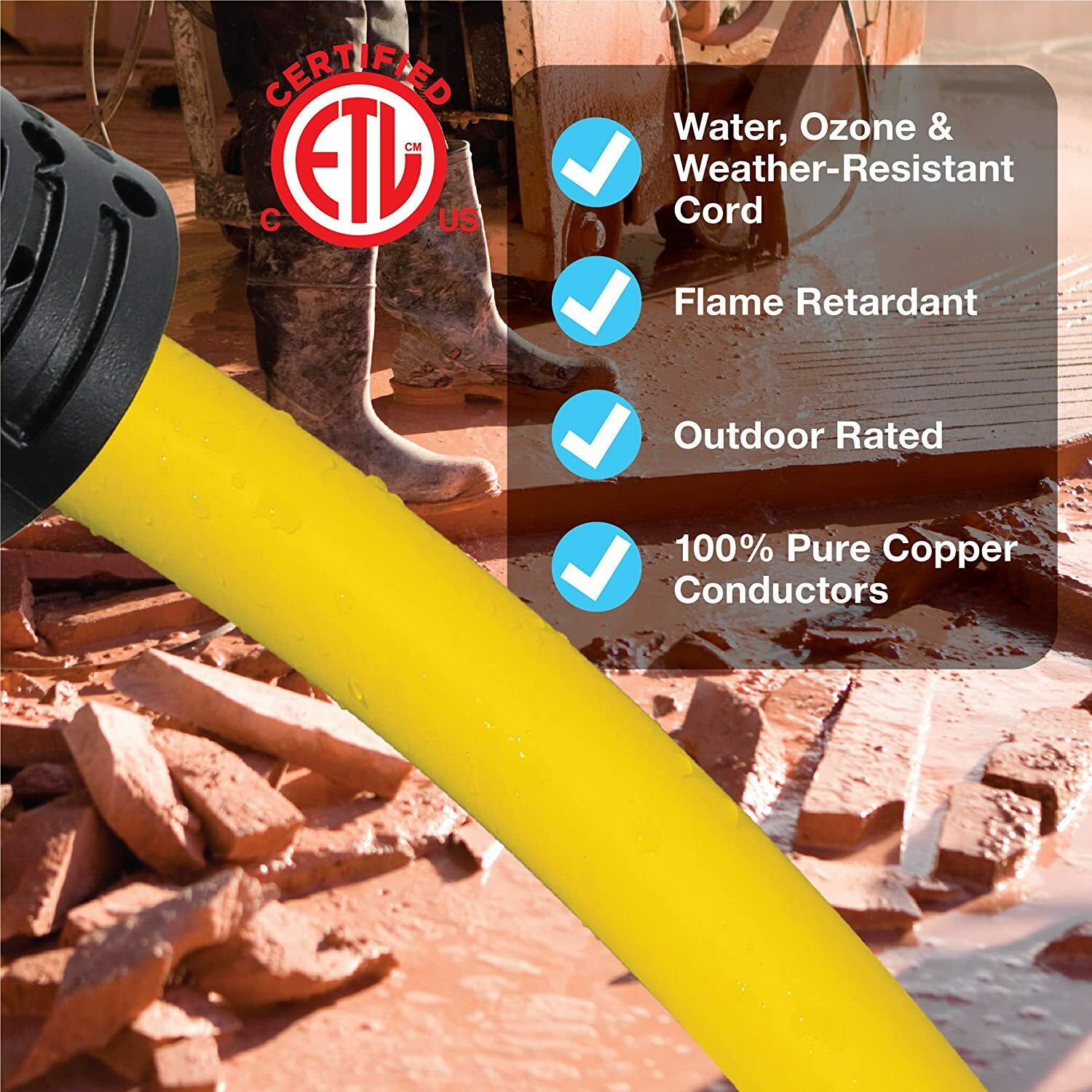 CP 100 ft 12/3 SJTW Heavy Duty Extension Cord & 2 ft 3-Outlet Adapter, CPCO90003