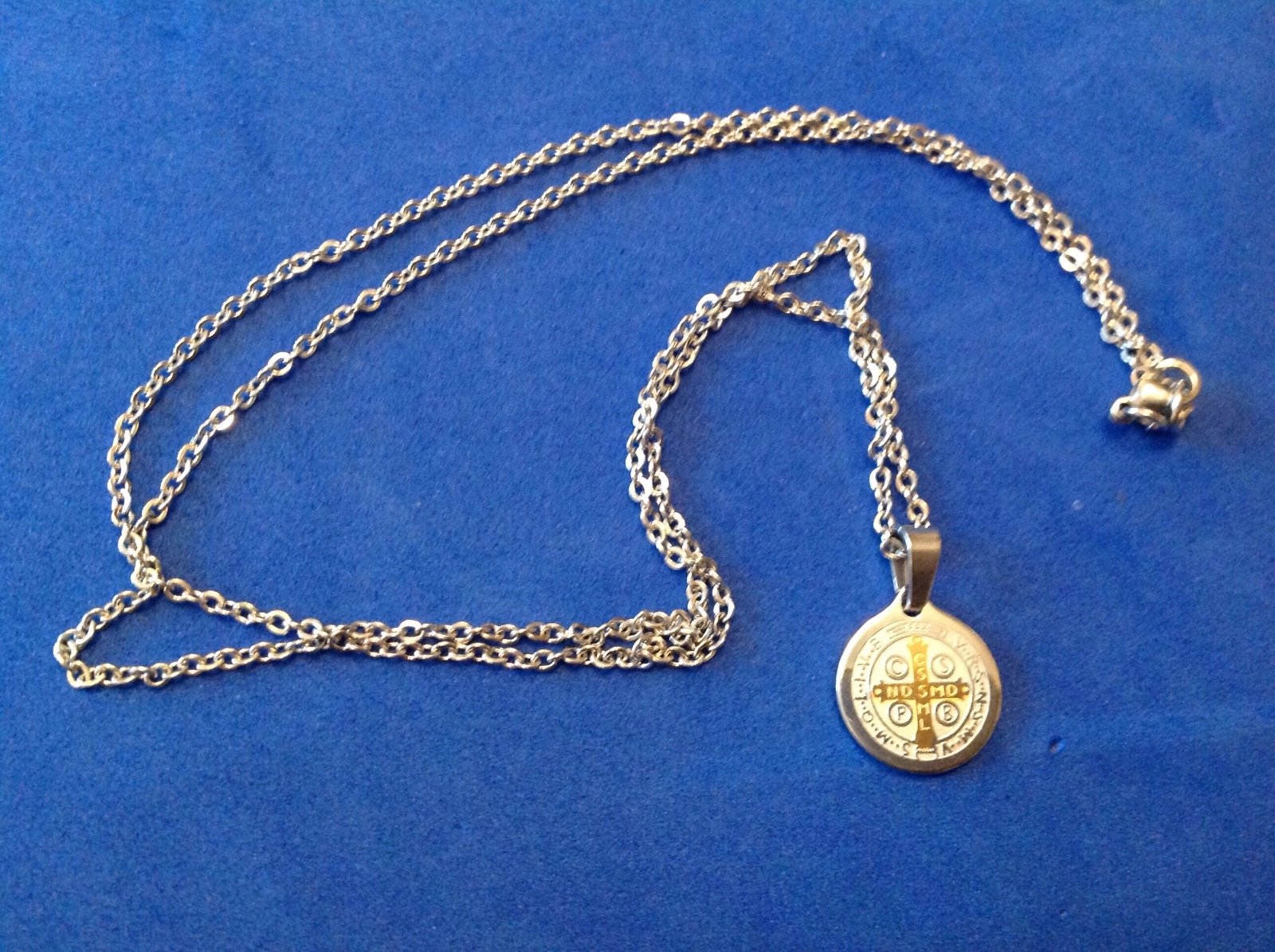 St BENEDICT Medal Protection NECKLACE Saint Medal Two Tone Stainless Steel 23”