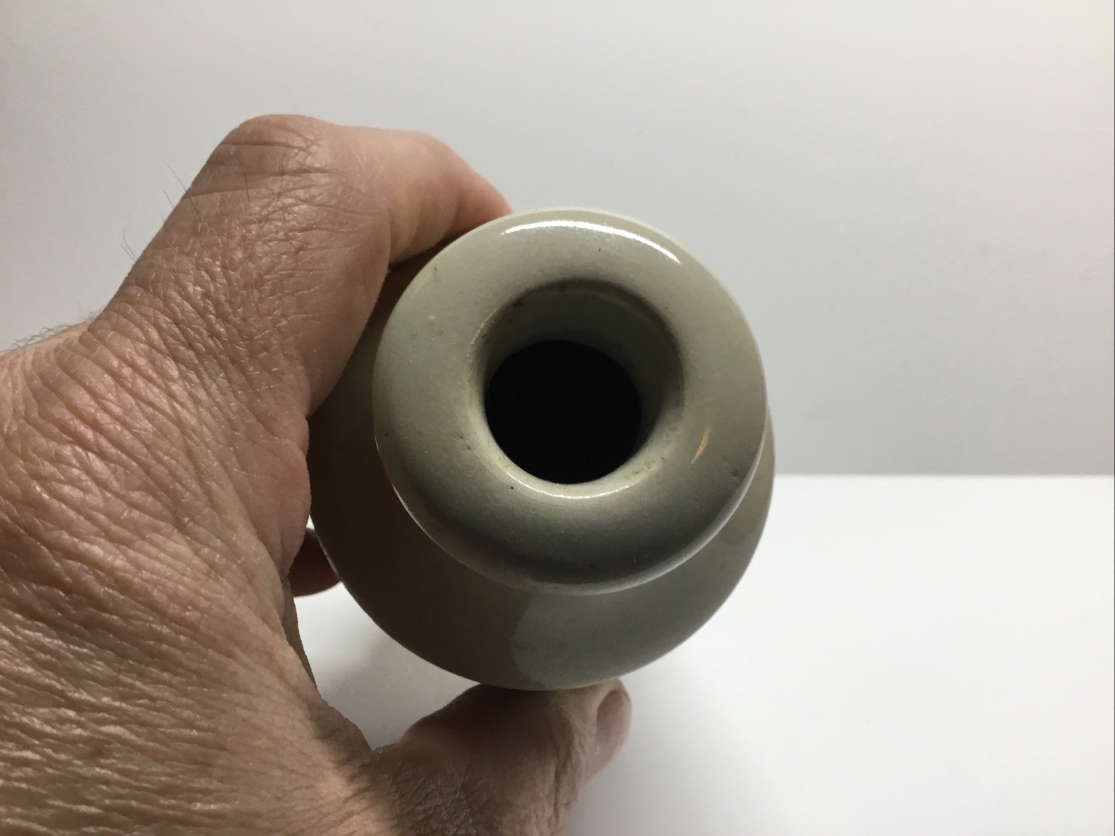 Antique Cream Colored Stoneware Polish Bottle. 4 5/8 Inches.