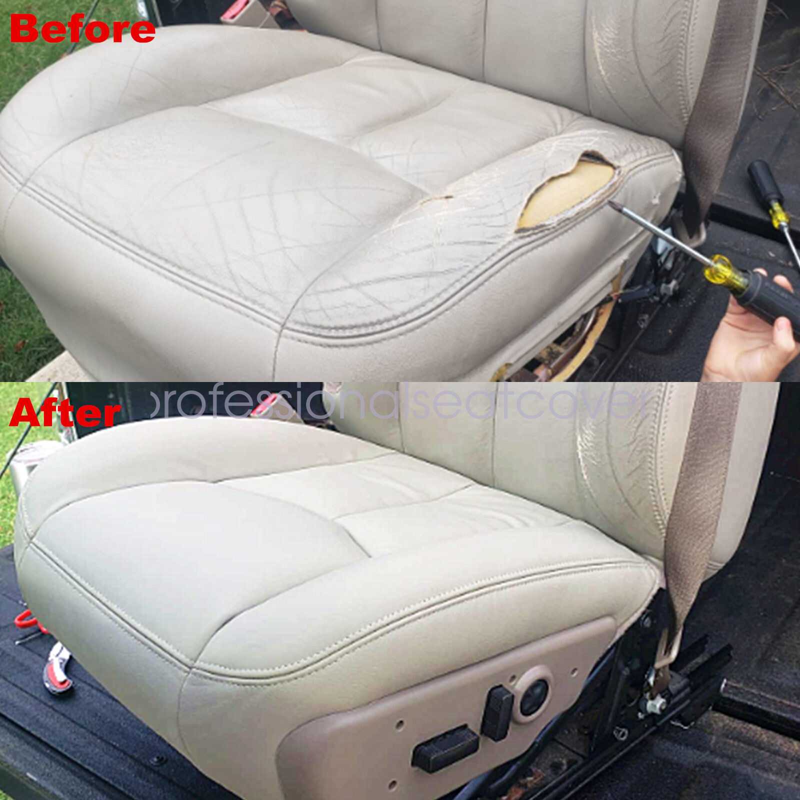 For 2003 2004 2005 2006 Chevy Tahoe GMC Yukon Front Leather Seat Cover Light Tan