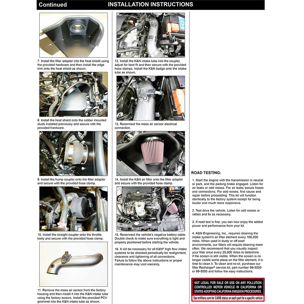 K&N 69-1510TC Performance Cold Air Intake Kit System for 22-23 Honda Civic 2.0L