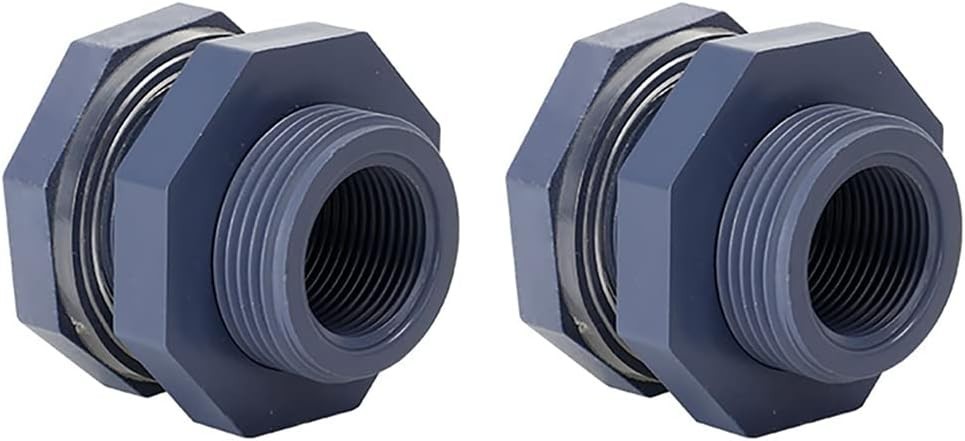 2 Pieces 3/4 Inch PVC Bulkhead Fitting for Water Barrel Water Tank Rain Barre