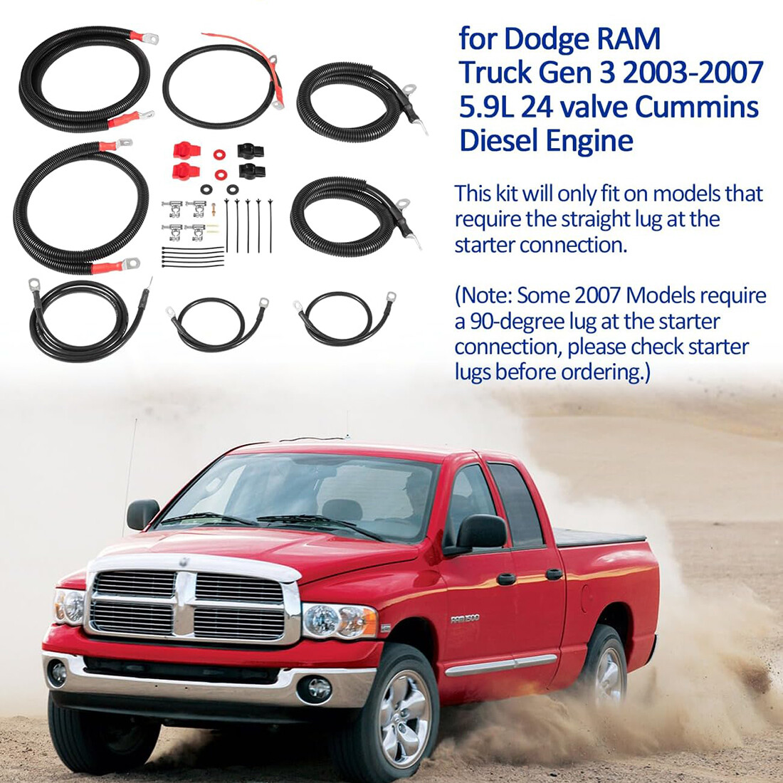 Battery Cables Kit for 2003-2007 Dodge RAM Gen-3 5.9L 24-Valve Cummins Diesel