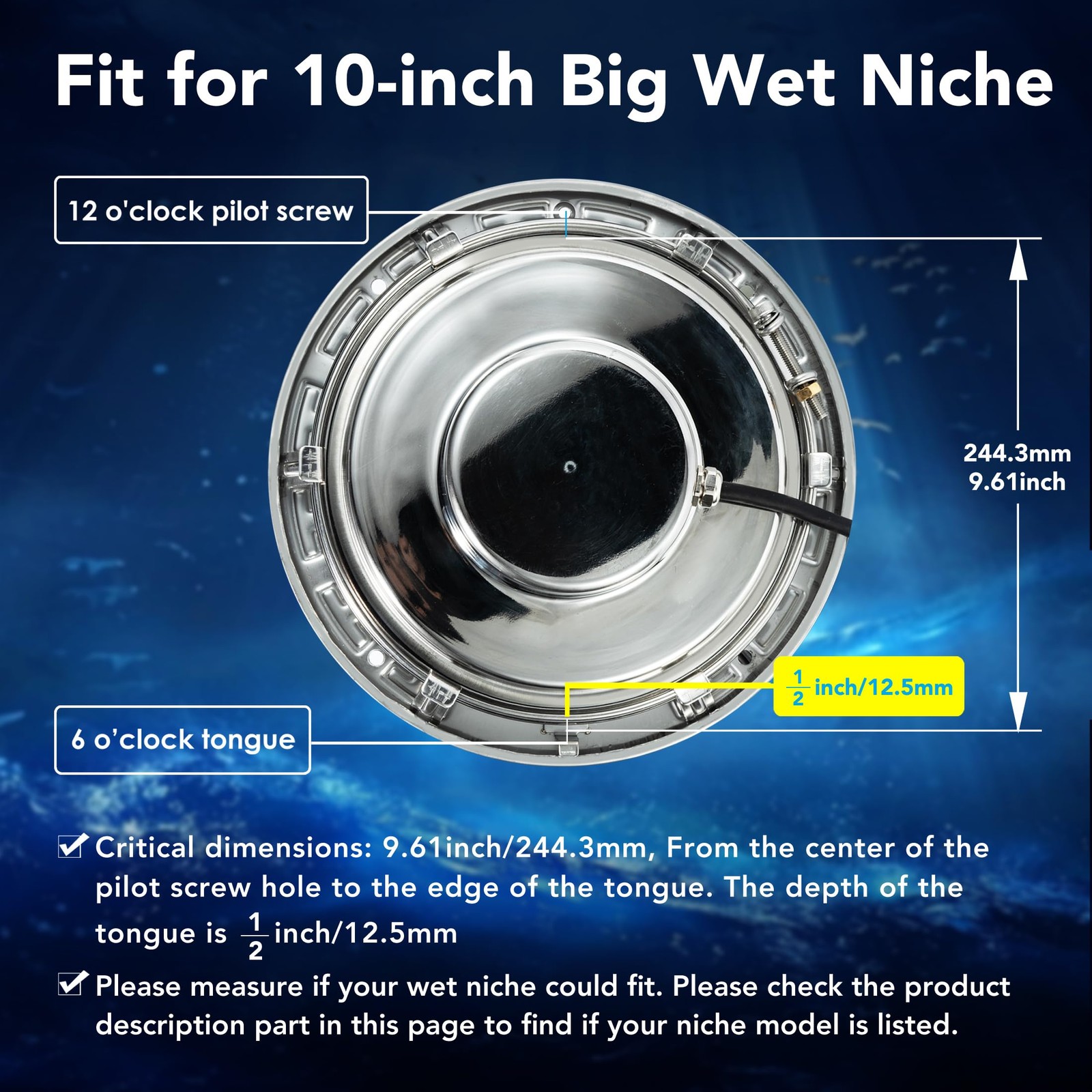 HQUA PN01 LED Inground Pool Lighting System 120V AC 10 Inch 40W, 100 Feet Cord