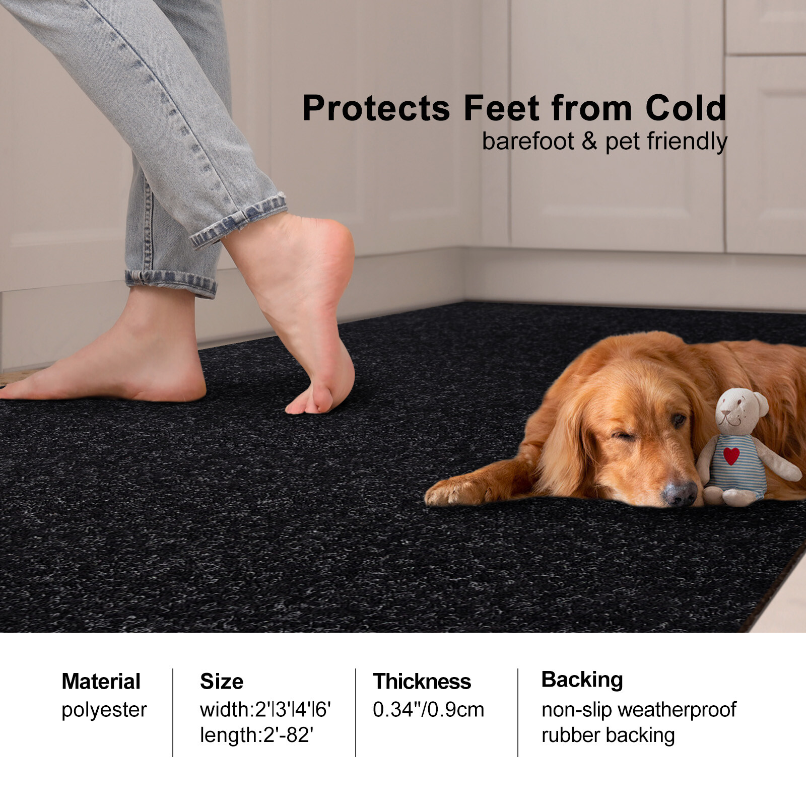 Black Runner Rug Hallway Non Slip Rubber Back Entryway Kitchen Runner Door Mat