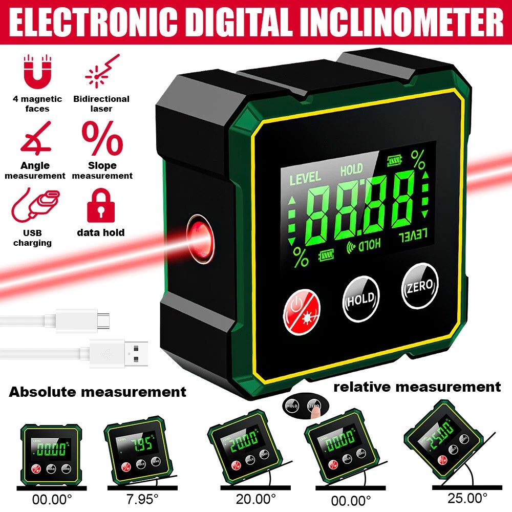 Digital Angle Finder W/ Laser Level Inclinometer Magnetic Angle Gauge Protractor