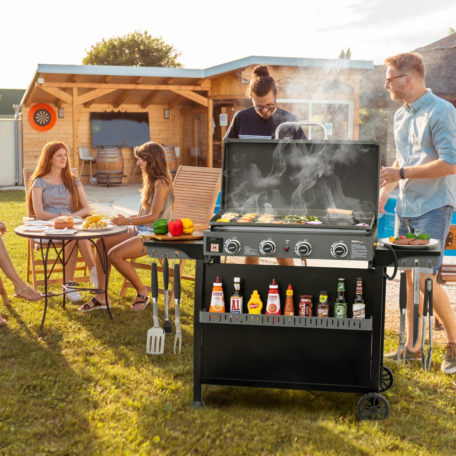 Royal Gourmet 4-Burner Tabletop Gas Griddle with Hood/Removable Standing Cart