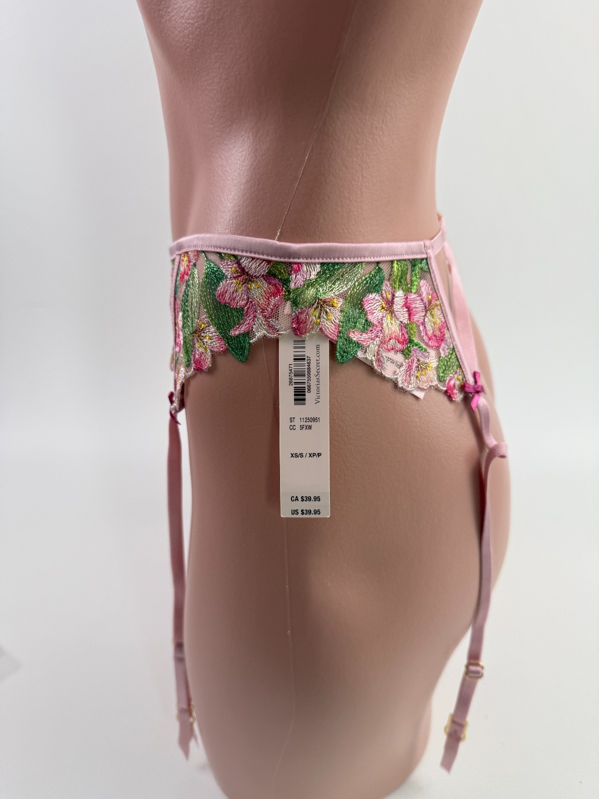 Victoria Secret Floral Embroidered Garter Belt Multicolor Size XS/S NWT
