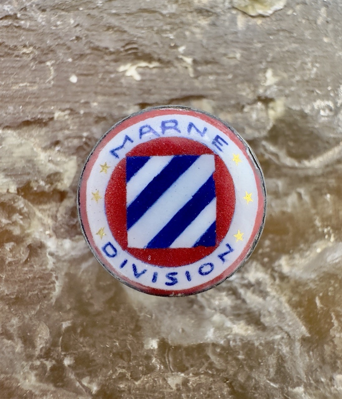 WWI 3rd Division Enameled Lapel Button - Coblenz - Marne Occupation Theater Made