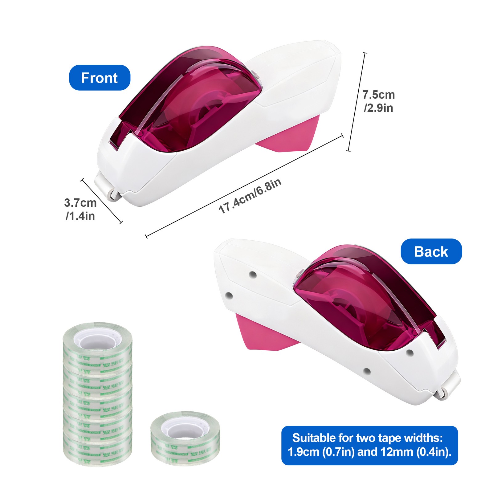 Automatic Tape Dispenser One Hand Press Type Portable Safety Cutter w/ 6 Rolls