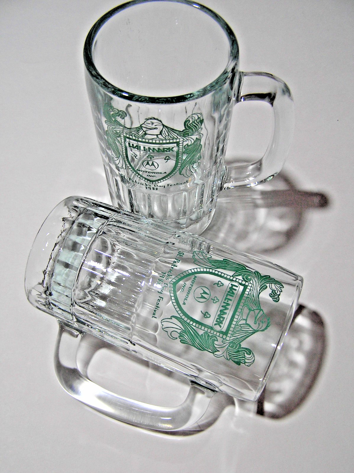 2 Vintage Beer Mugs Commemorating The Motorola St.Patrick's Day Festival in 1988