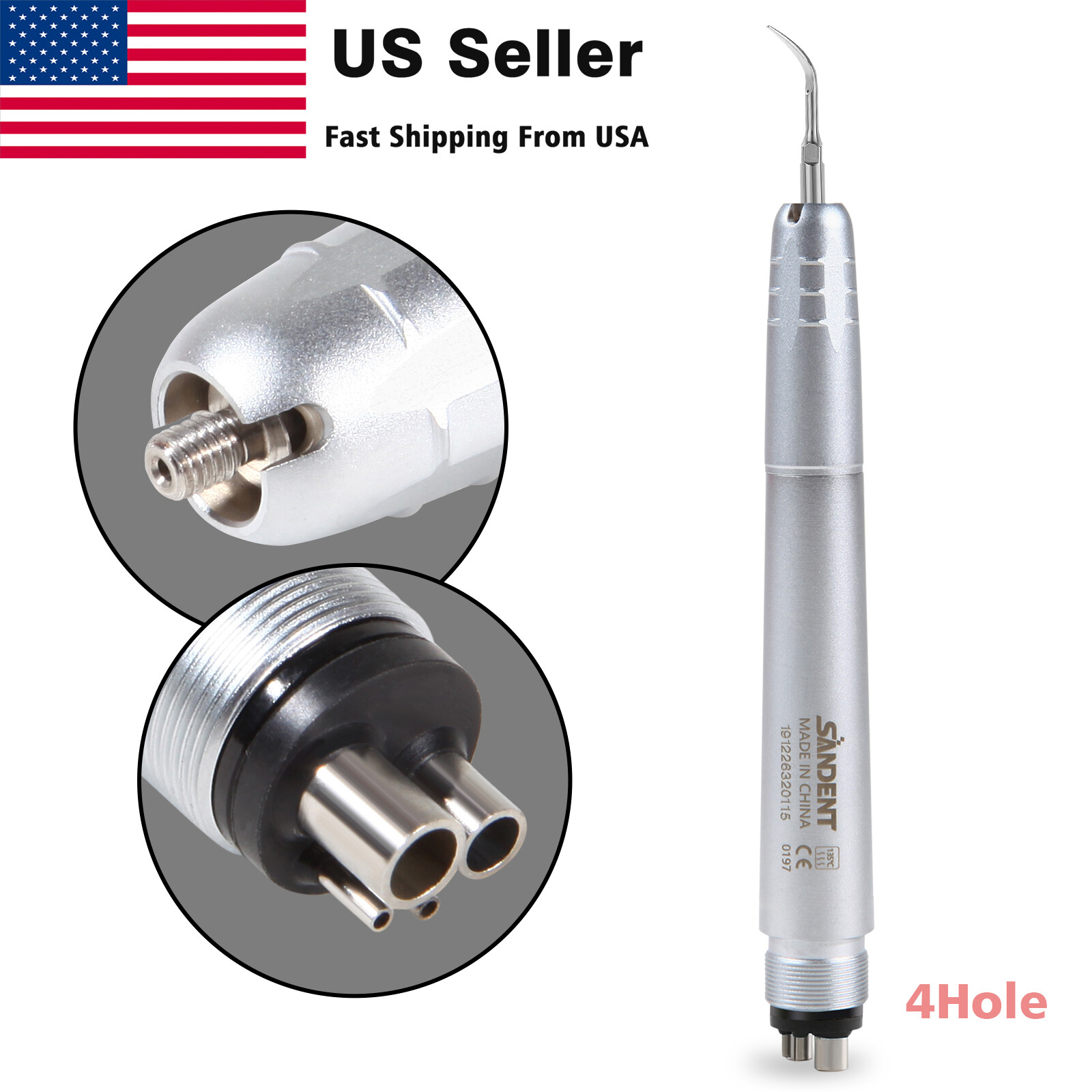 USA Dental Ultrasonic Air Perio Scaler Handpiece Hygienist 2 & 4-Holes 3 Tips CE