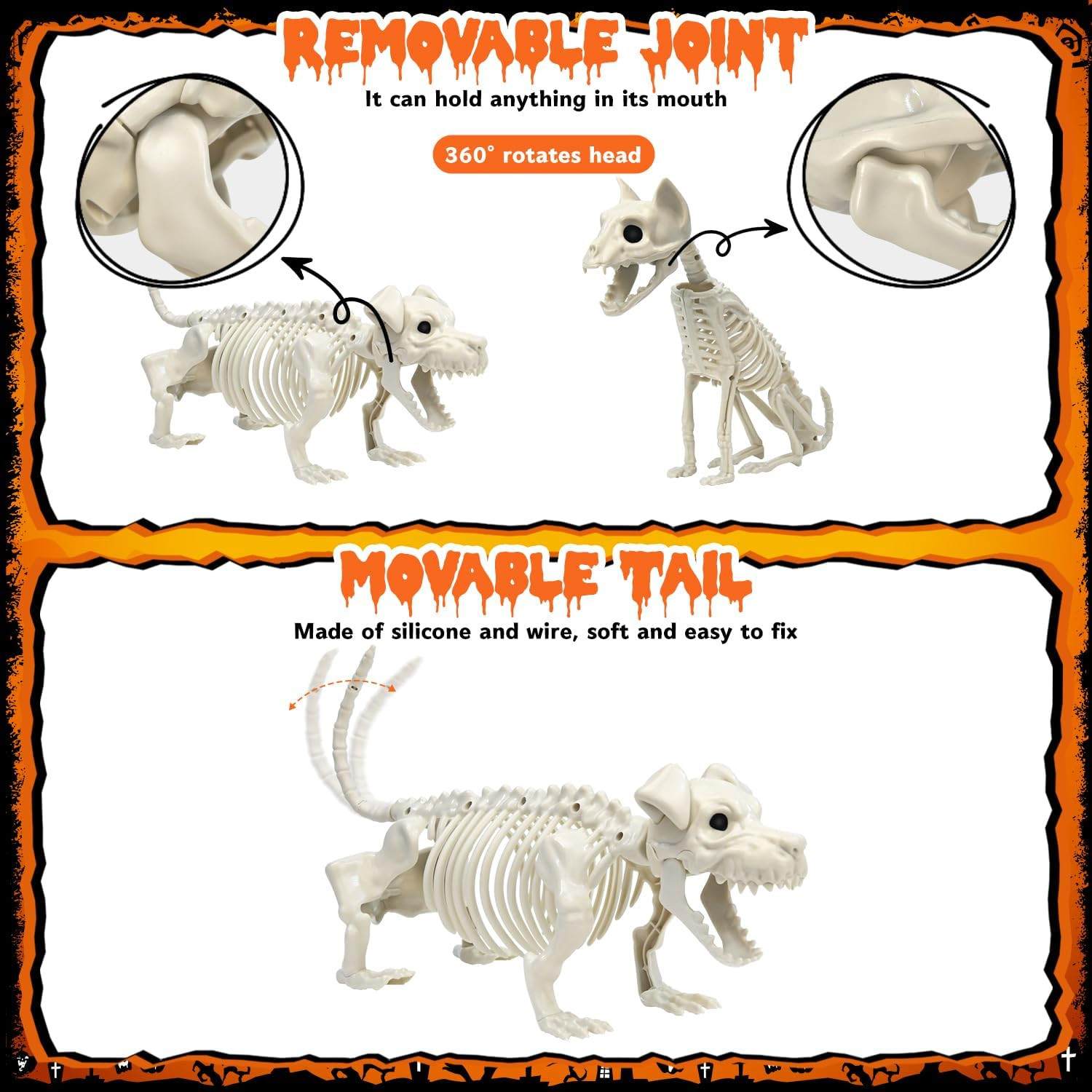 36" Skeleton Halloween Decorations, 3FT Posable Skeleton with Dog & Cat Skeleton