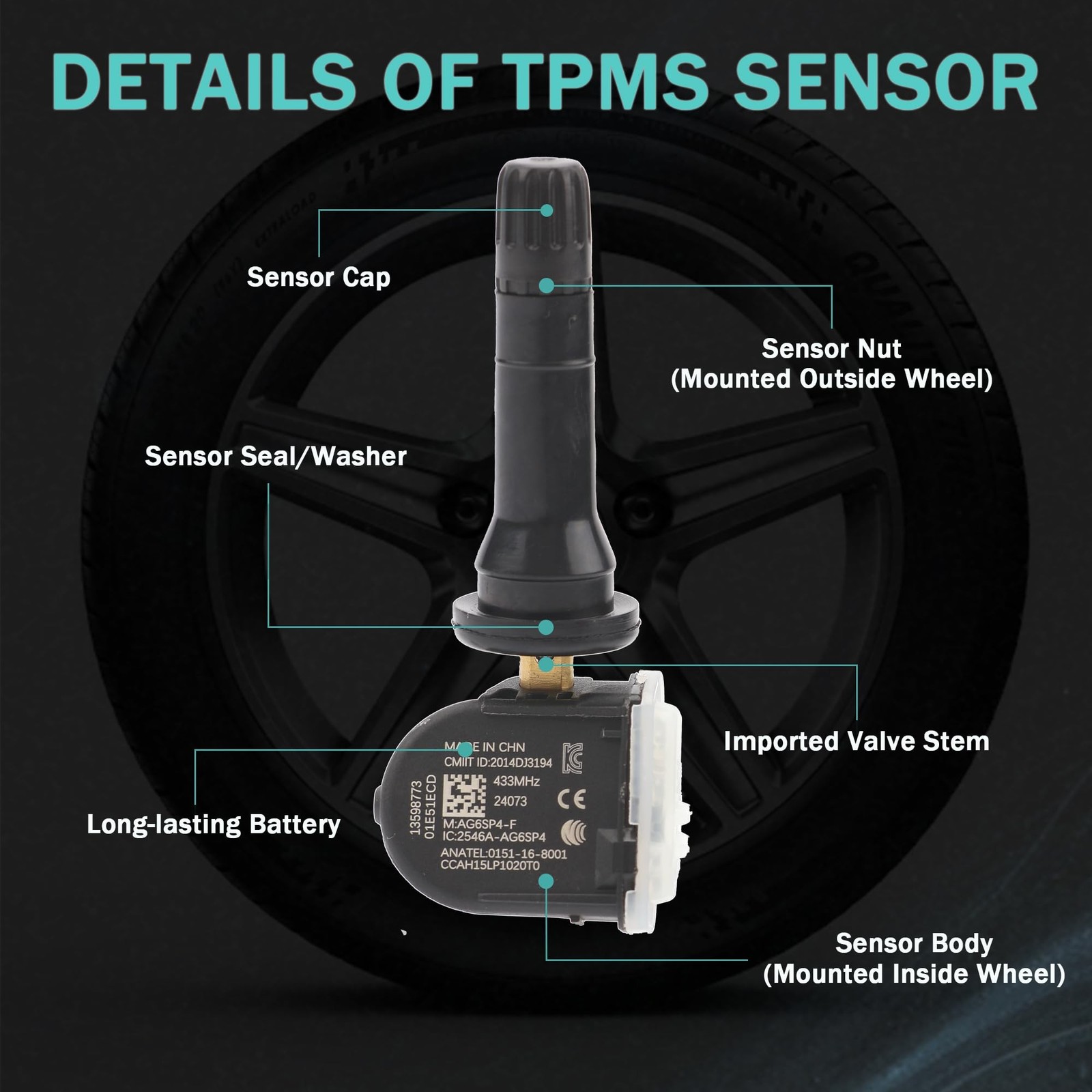 TPMS Sensors Tire Pressure Sensors 433MHz Compatible with Chevy Silverado Tah...