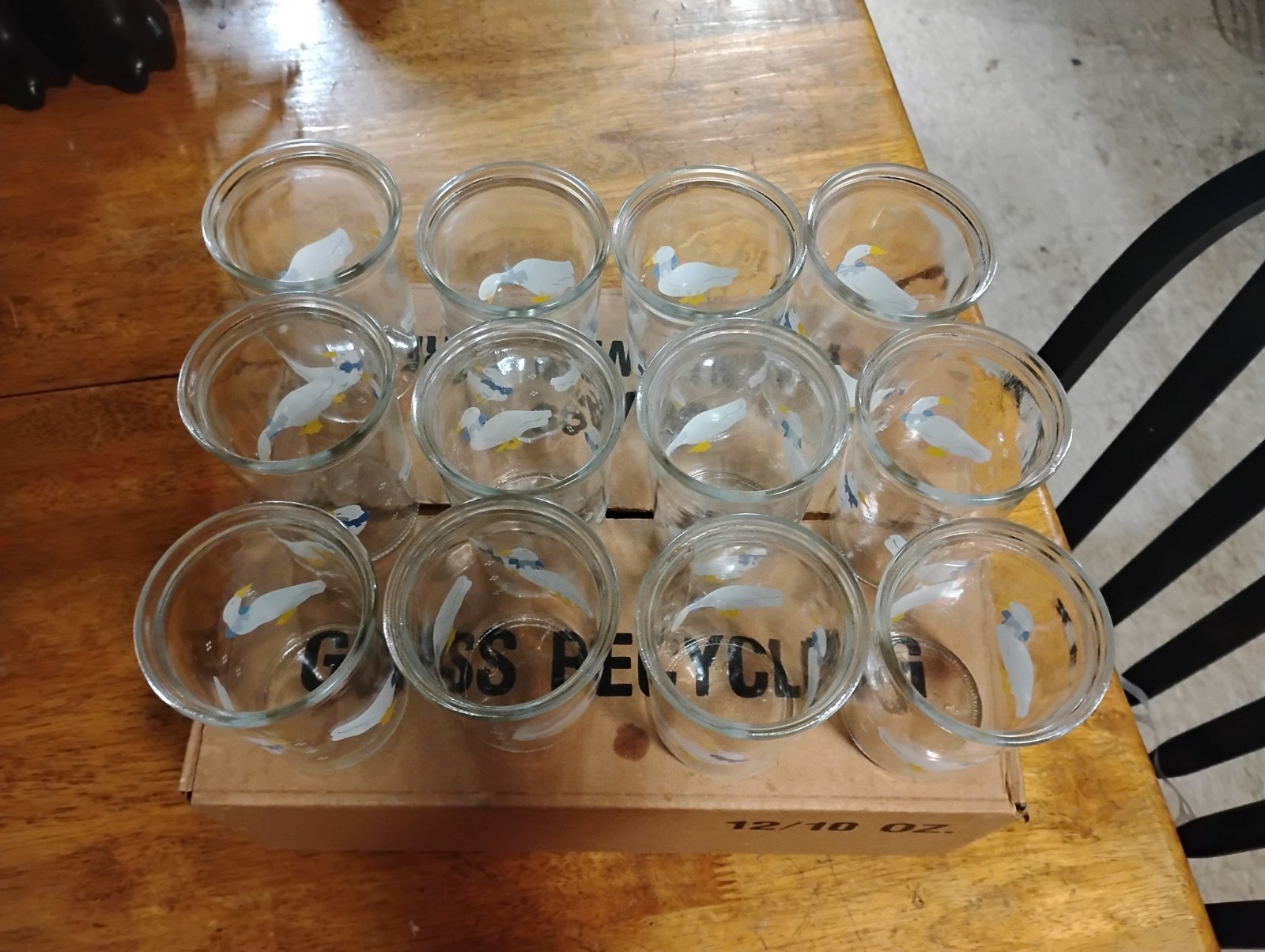 12 VINTAGE BAMA GLASS JELLY JAR CUPS W/ WHITE GEESE AND BLUE RIBBONS 1980s New!!