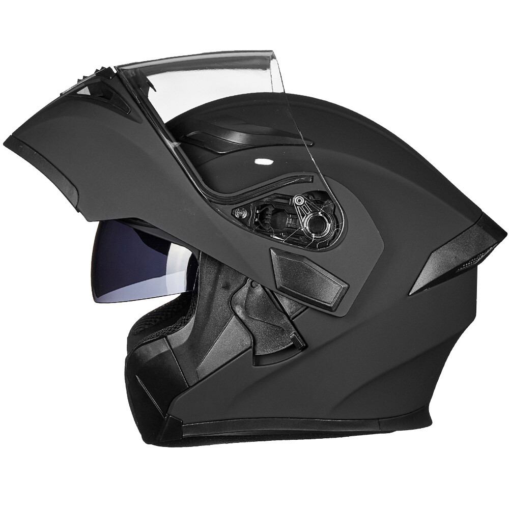 ILM Used Black Flip up Modular Full Face Motorcycle Helmet Dual Visor LED DOT