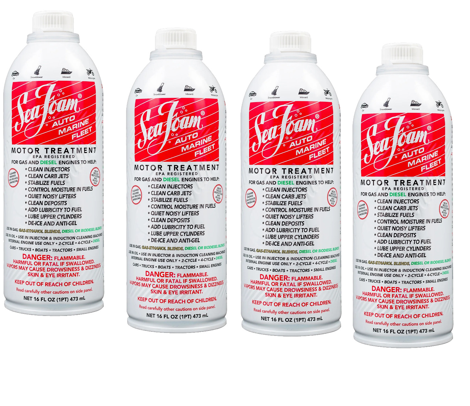 Sea Foam Motor Treatment SF16 Gas and Diesel Fuel Additive 16oz Pack of 4