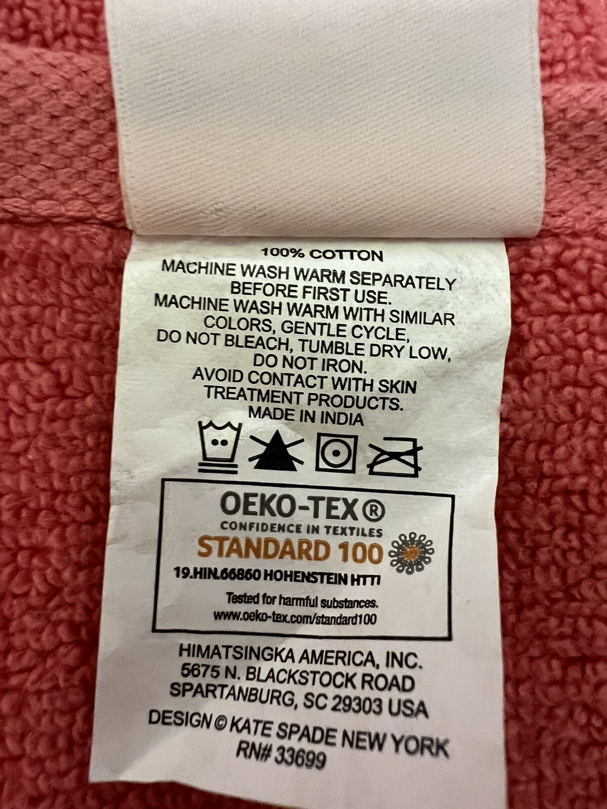 Kate Spade 2 Bath 2 Hand 4 Washclosh Towel Set Solid Coral Salmon Color NWT