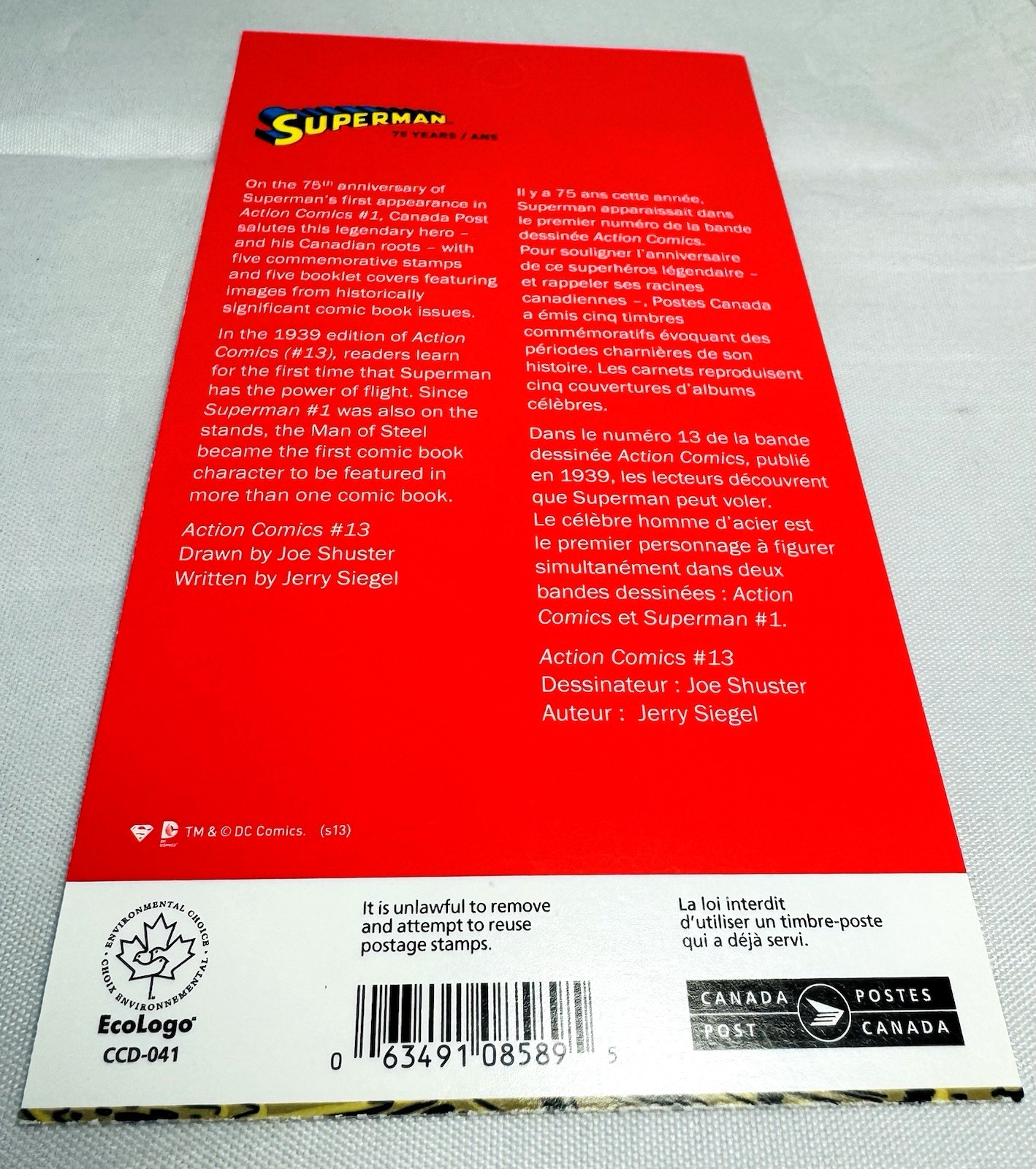 SUPERMAN 75TH ANNIVERSARY BOOKLET 10 STAMPS COLLECTORS EDITION IN FULL COLOR