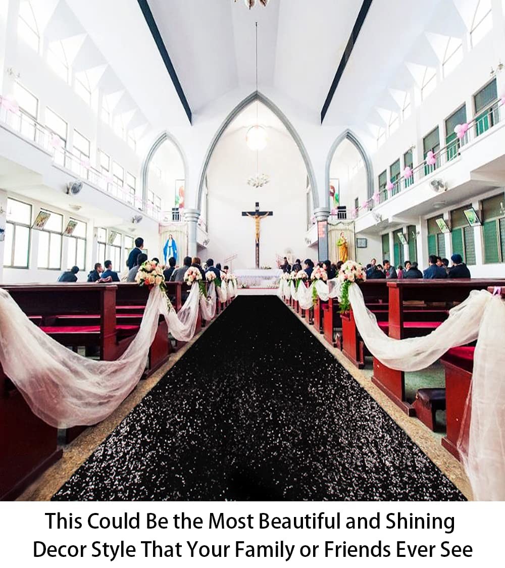 Sparkling Sequin Aisle Runner 4FTx20FT - Black Glitter Wedding Carpet,Sparkle...