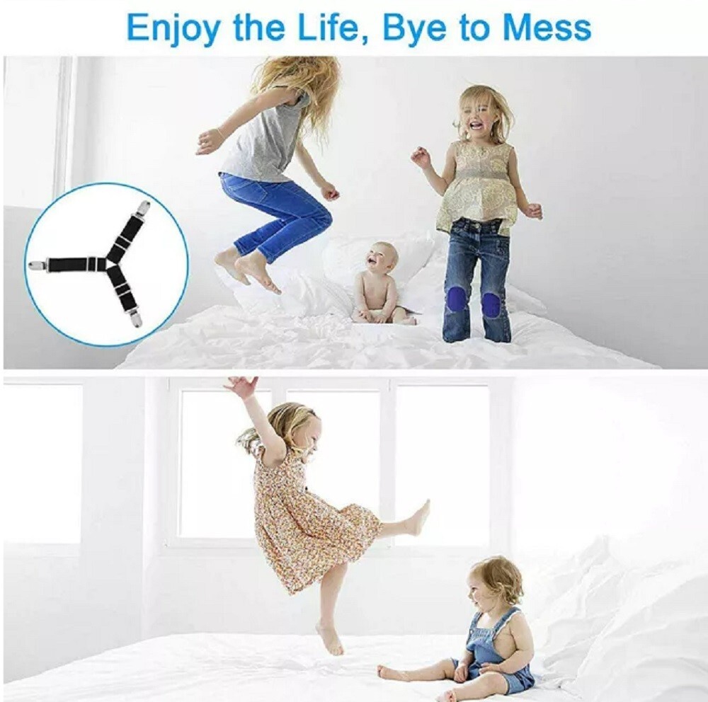 4 Bed Sheet Holder Straps-Adjustable Fitted Sheet Clips, Mattress Corner Gripper