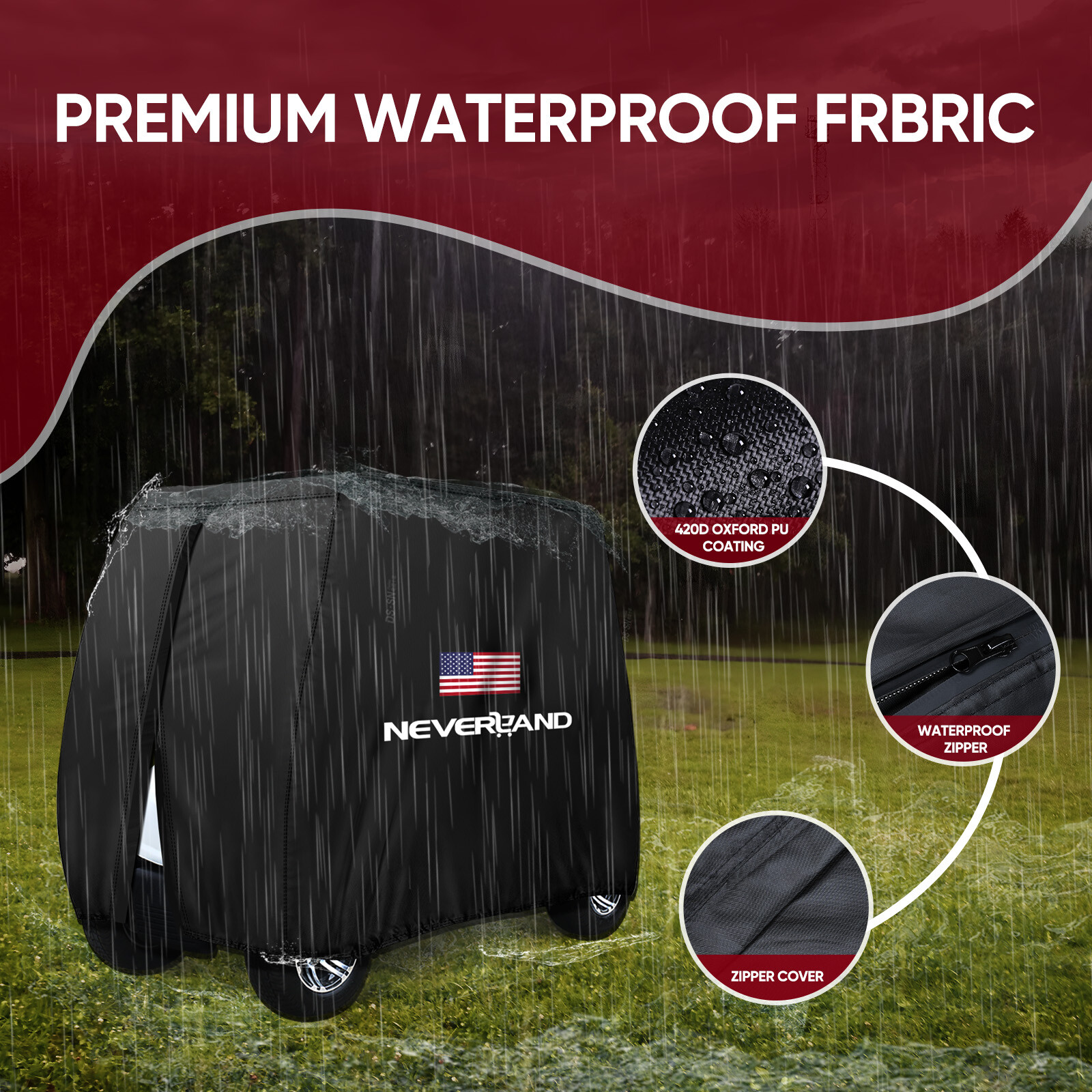 Heavy Duty Waterproof Golf Cart Cover Tarp 4 Passenger fits EZGO Club Car Yamaha