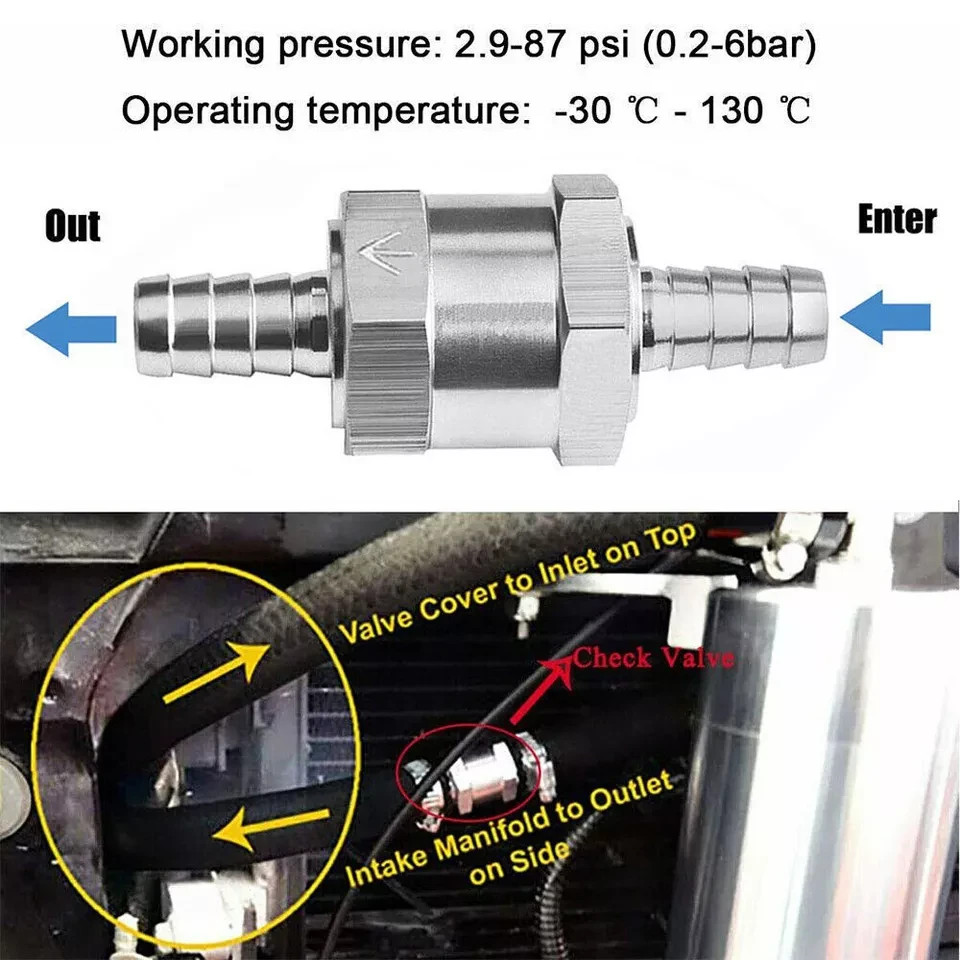 2 Pcs 8mm 5/16" Fuel Non-Return One Way Check Valve Petrol Diesel Oil Aluminum