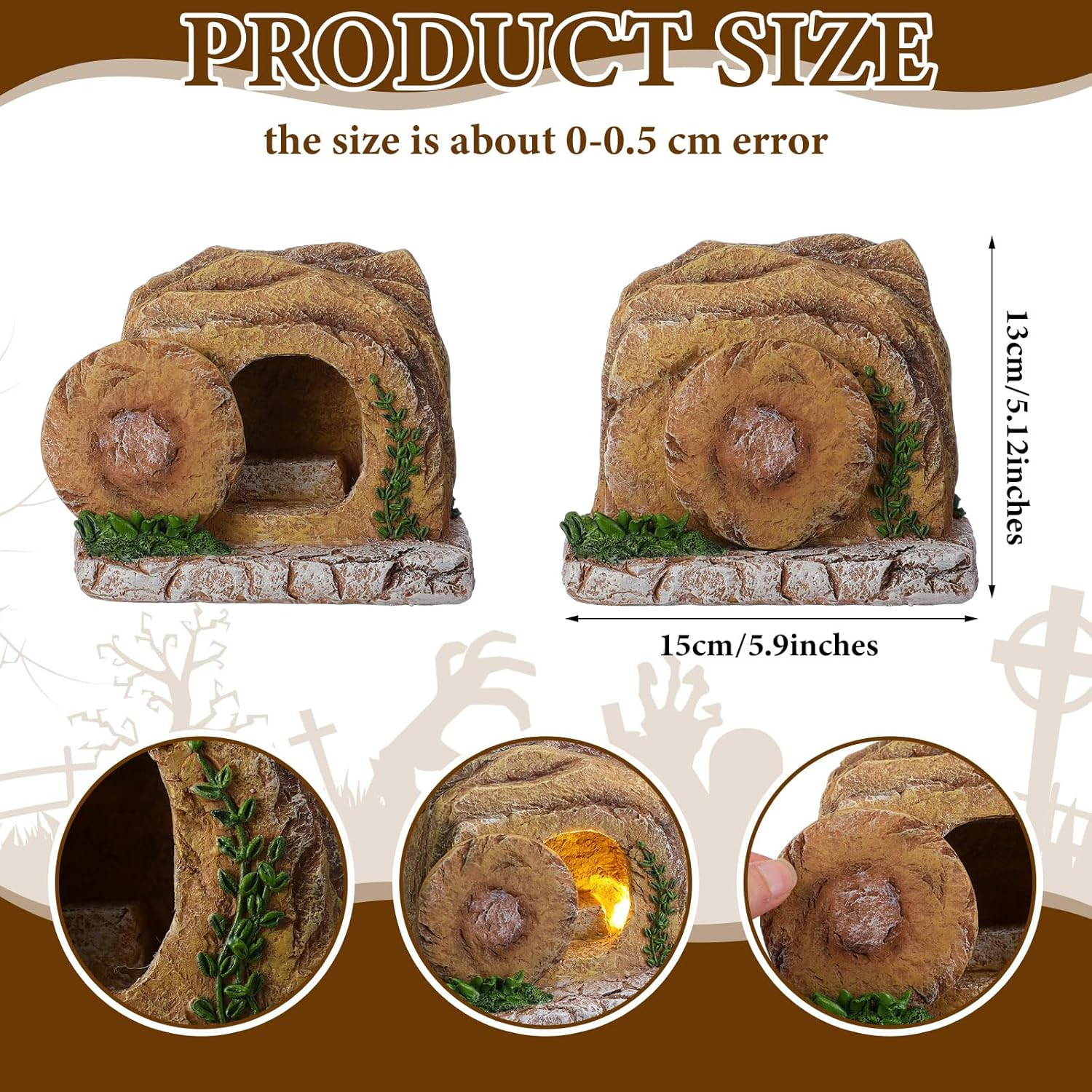 Lighted Easter Empty Tomb Scene Decor Resin Resurrection Tomb Scene with Movable