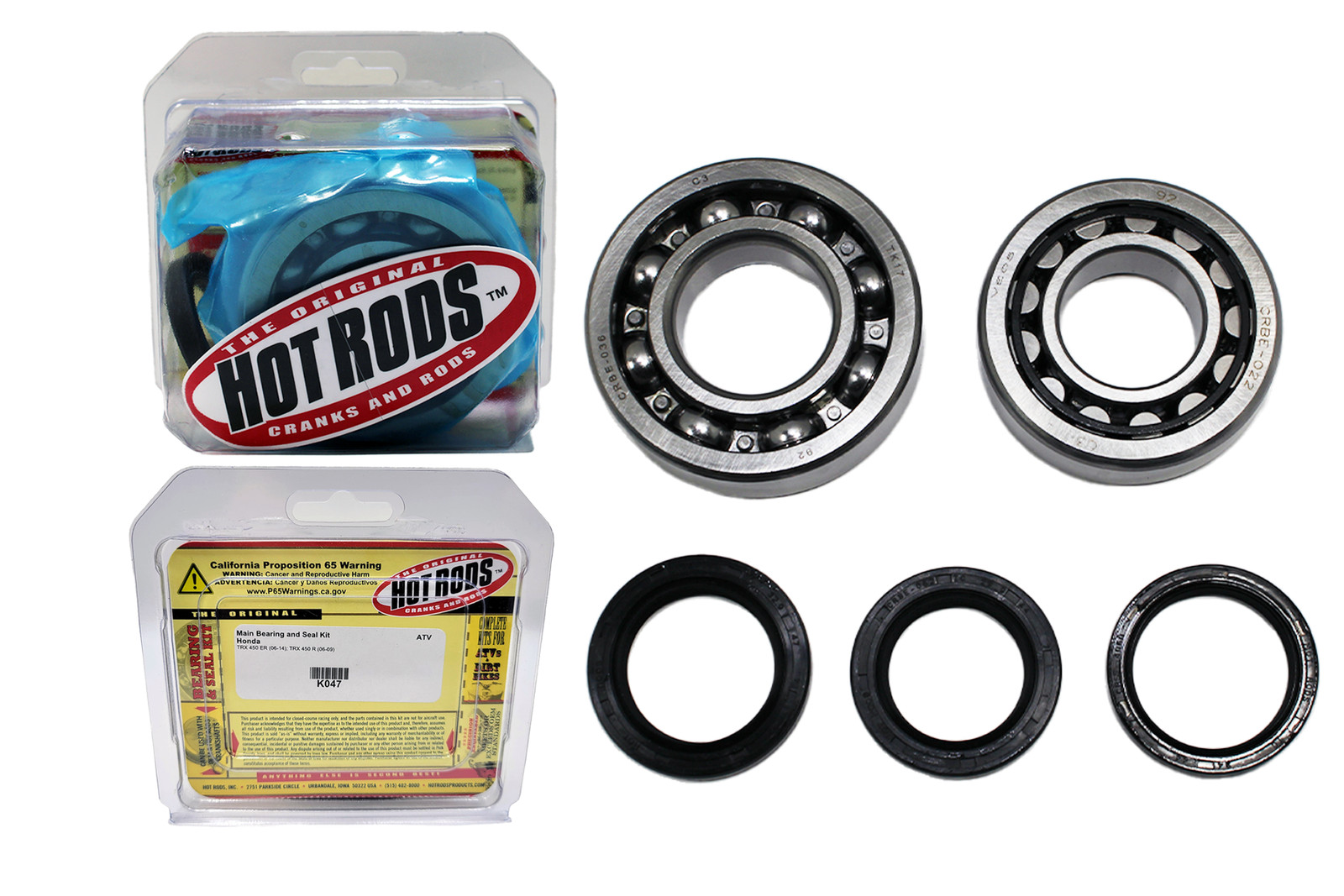 New Hot Rods Crankshaft Rebuild Kit TRX450R TRX450ER '06-14 SKF Bearings Gaskets