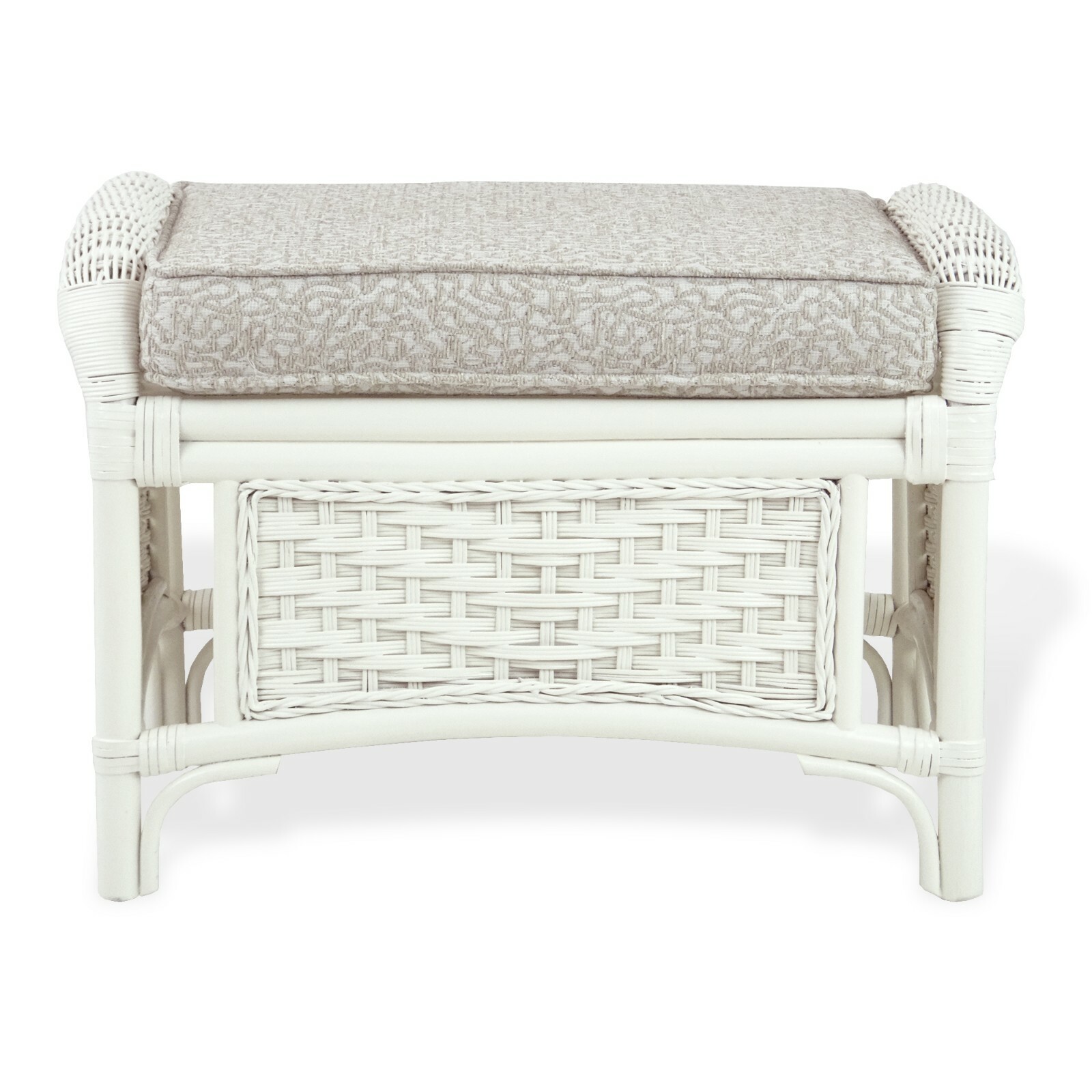 Natural Rattan Wicker ECO Handmade Alexa Ottoman Footstool White w/Cushion