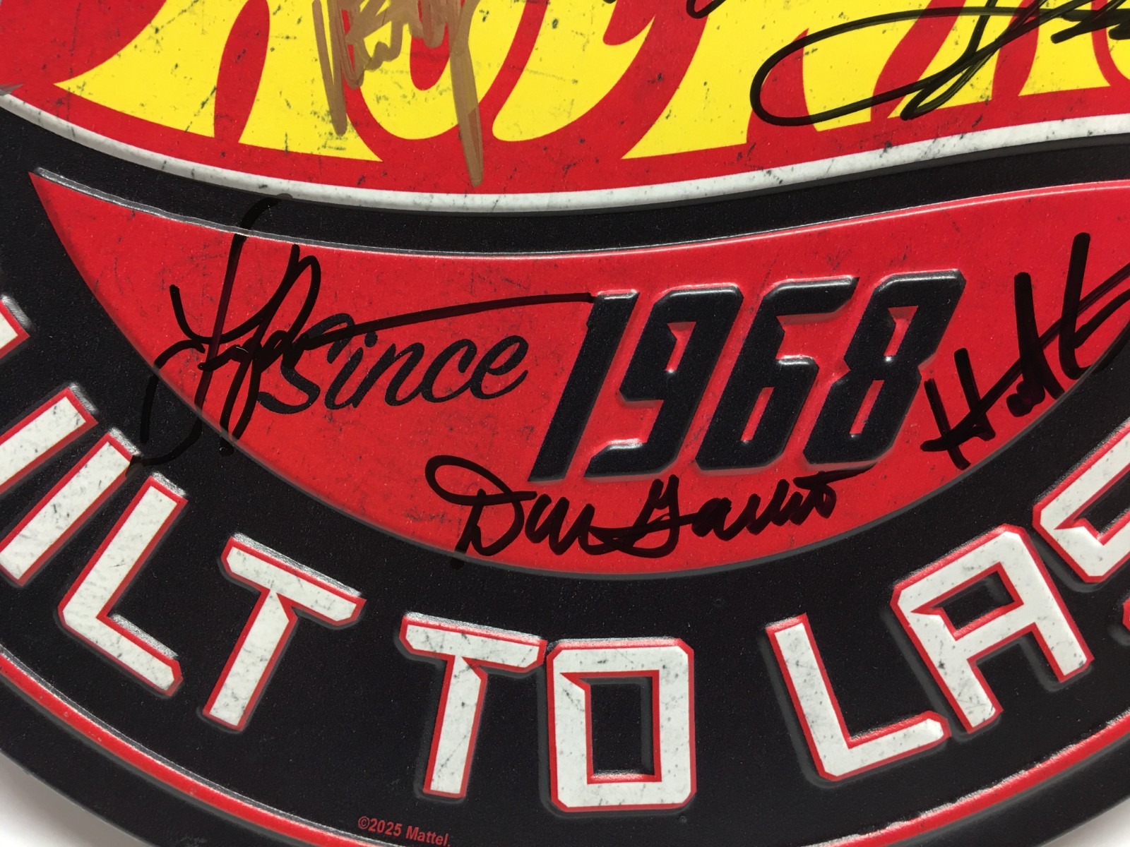 DON GARLITS & JOHN FORCE & 6 NHRA DRIVERS AUTOGRAPHED HOT WHEELS METAL SIGN