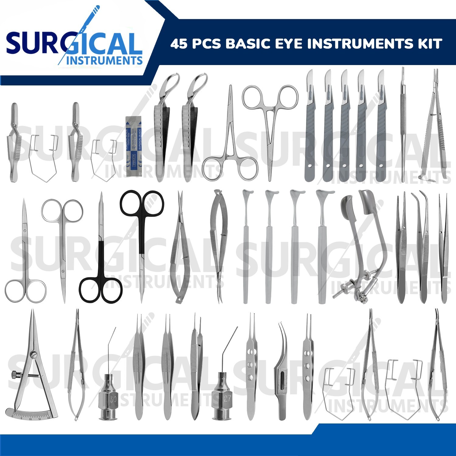 Set of 45 Pcs Basic Eye Instruments Kit Ophthalmic Lab Surgical German Grade
