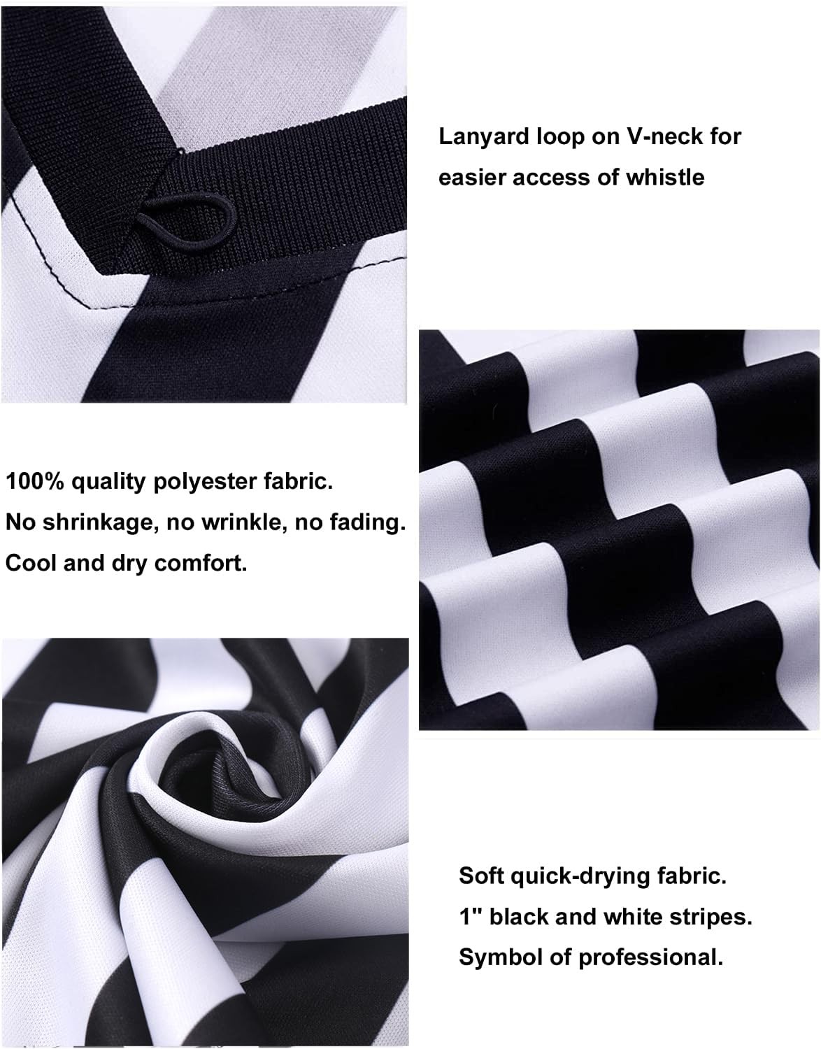 Men's Referee Shirt - Official Black & White Stripe Referee/Umpire Jersey – P...