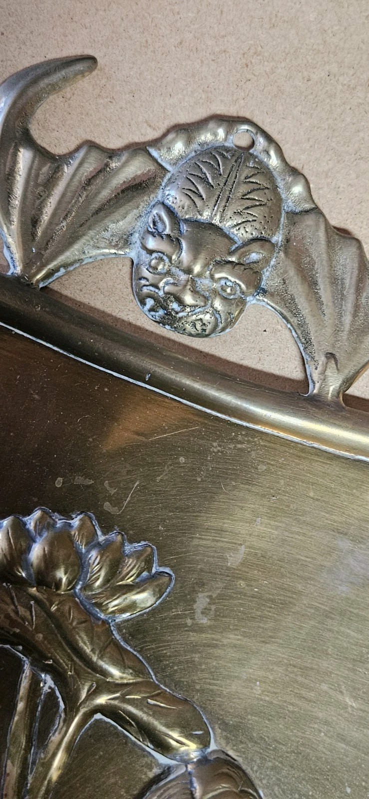 Lot Of 2 Chinese Brass Wall Hanging Reliefs Winged Bat 8x16.5"