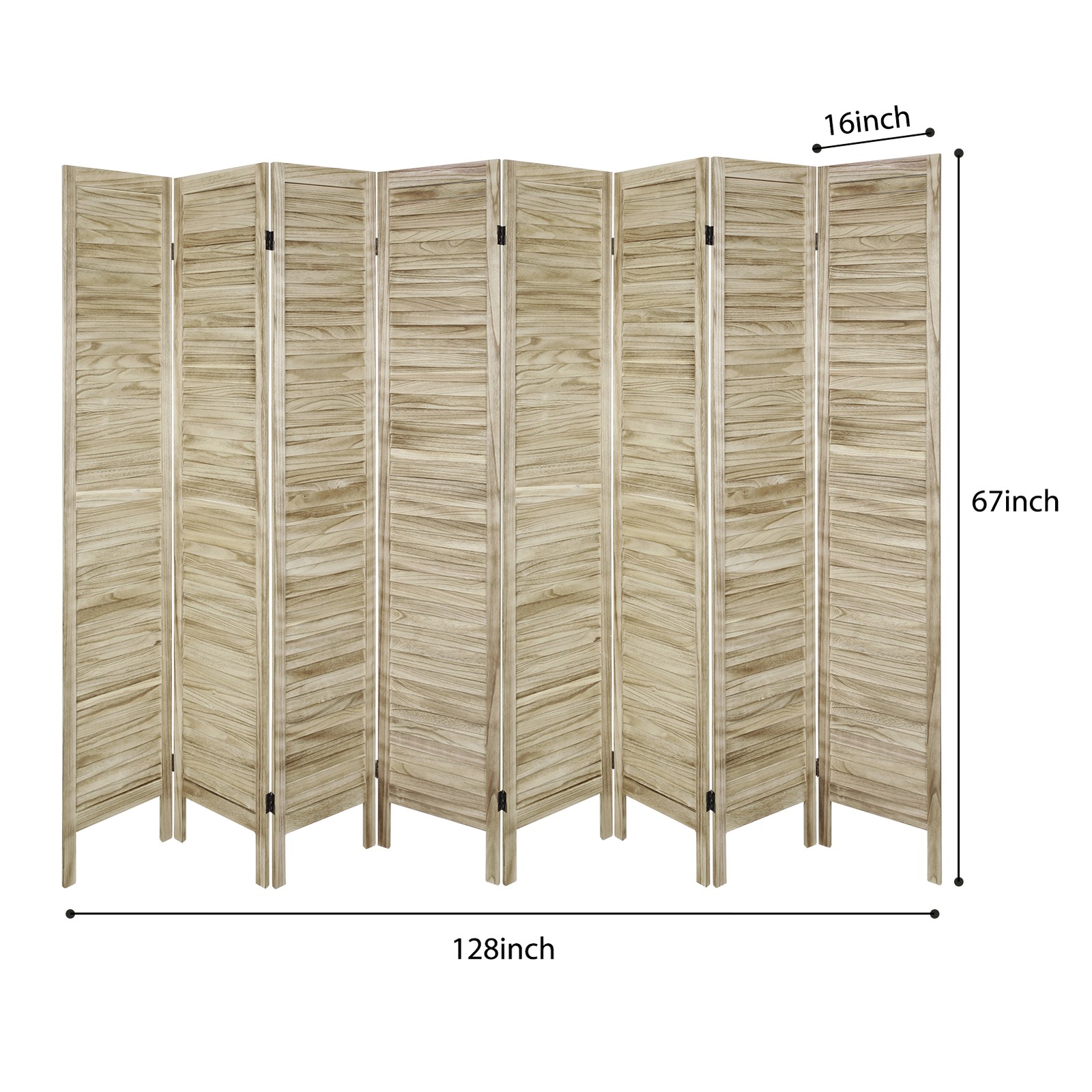 8 Panel Wood Room Dividers Louvered Freestanding Screens Folding Privacy Wall